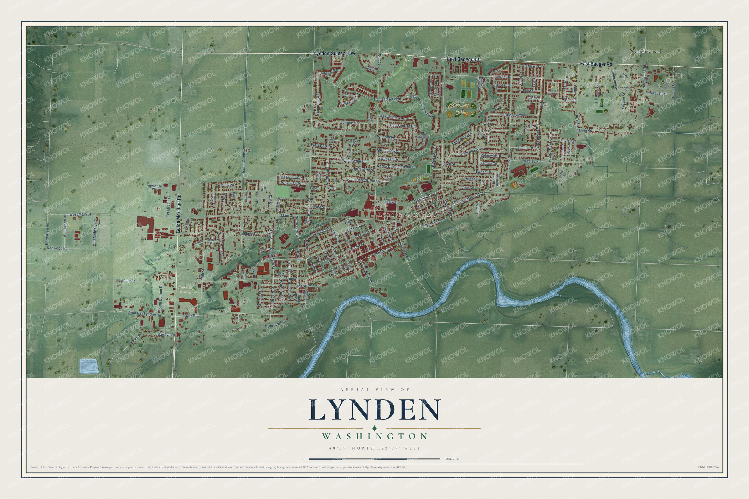 Watermarked full-map preview of Lynden, Washington