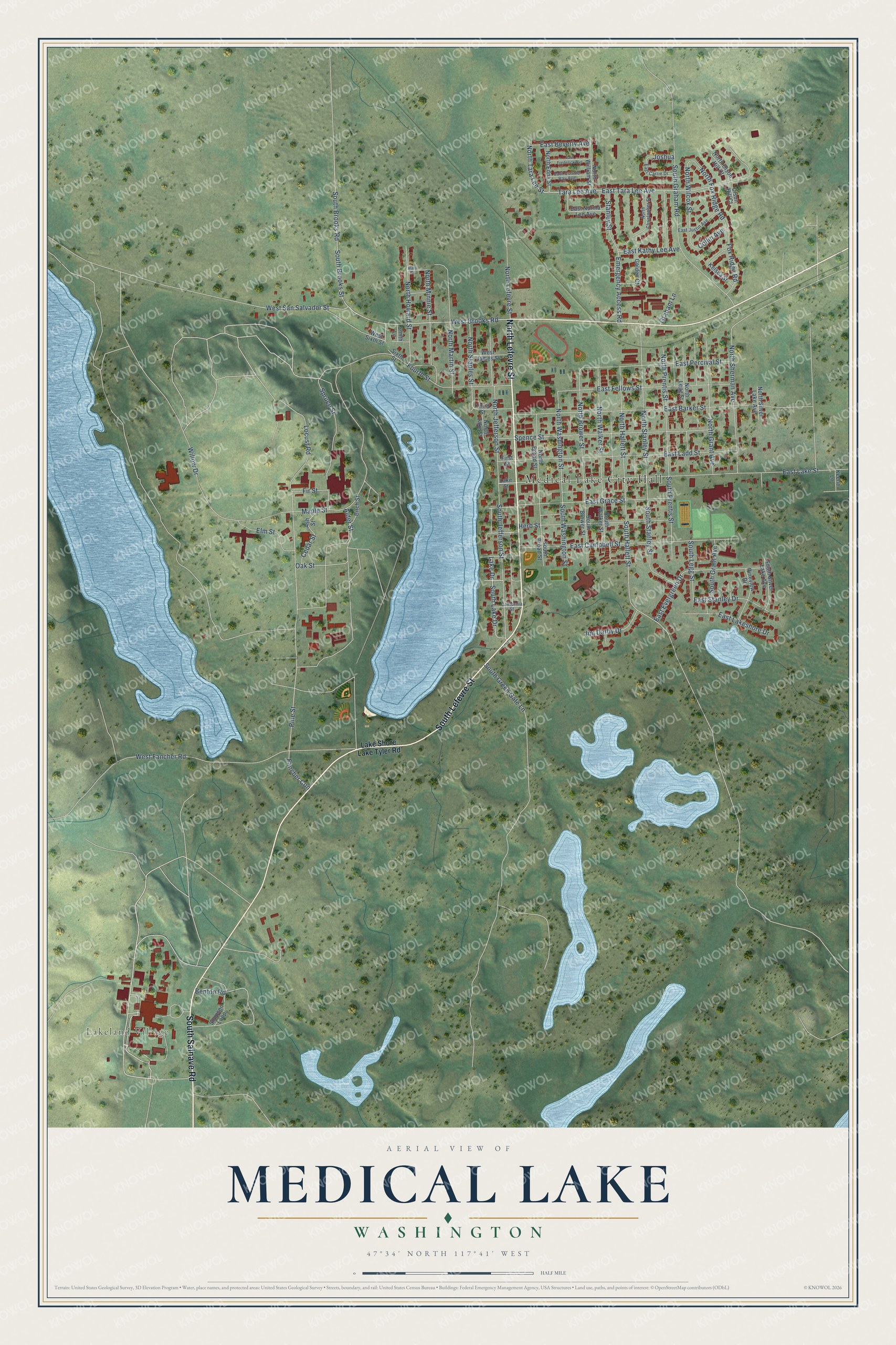Watermarked full-map preview of Medical Lake, Washington