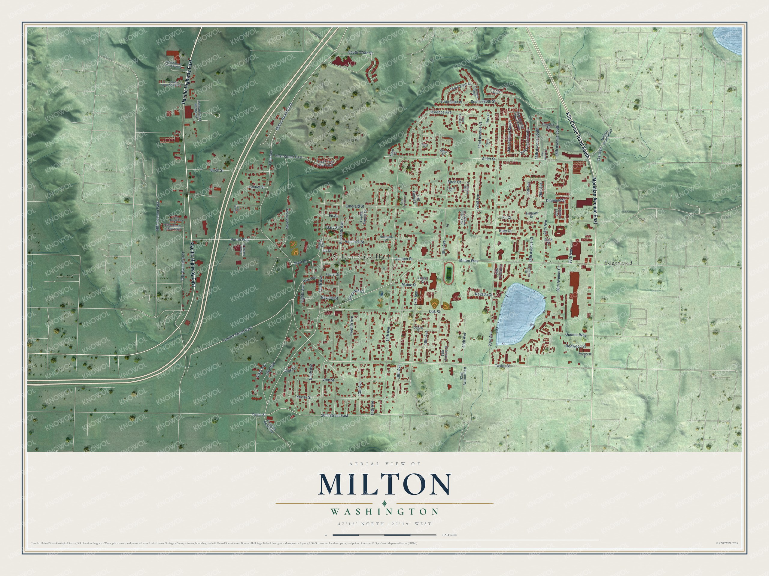 Watermarked full-map preview of Milton, Washington