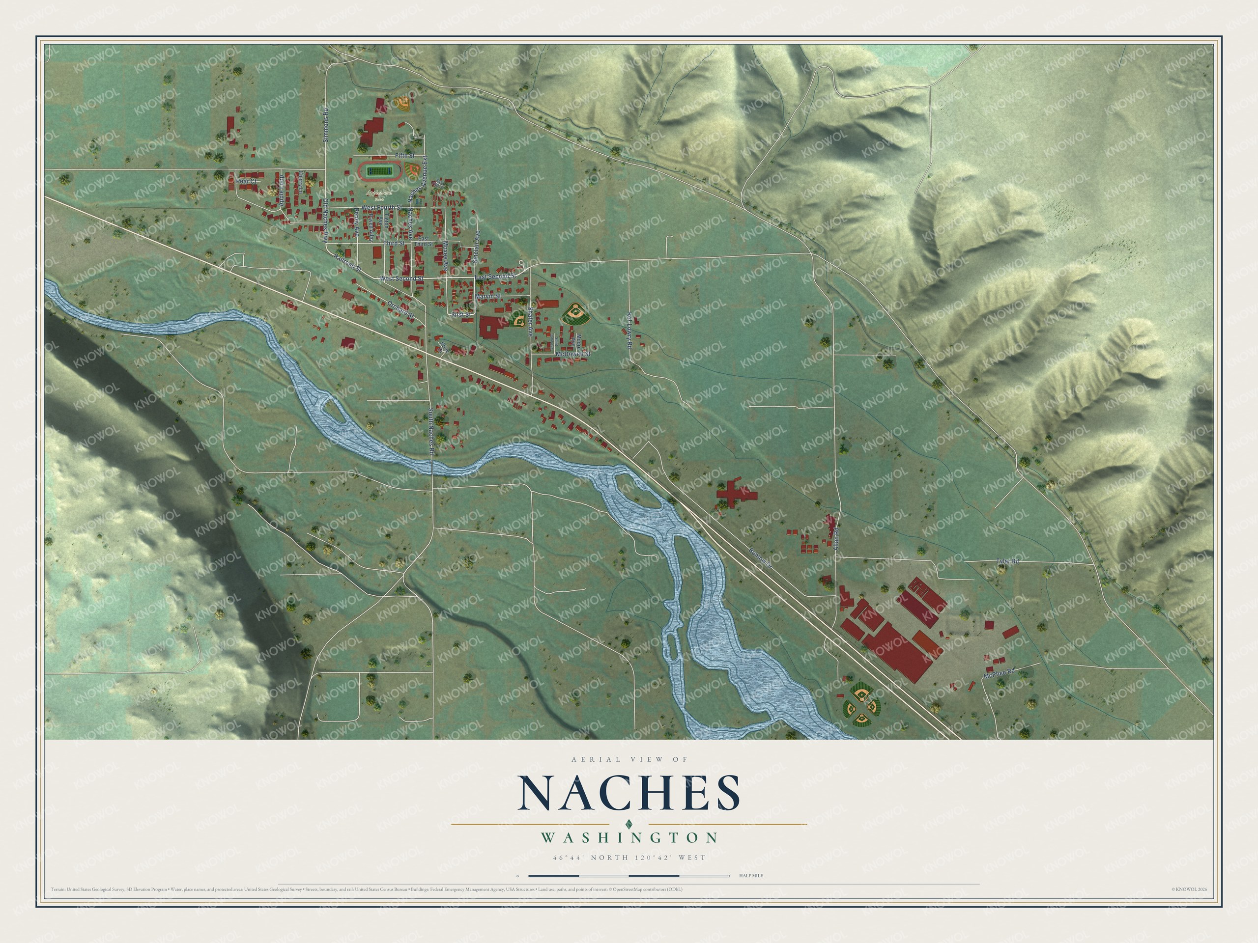 Watermarked full-map preview of Naches, Washington