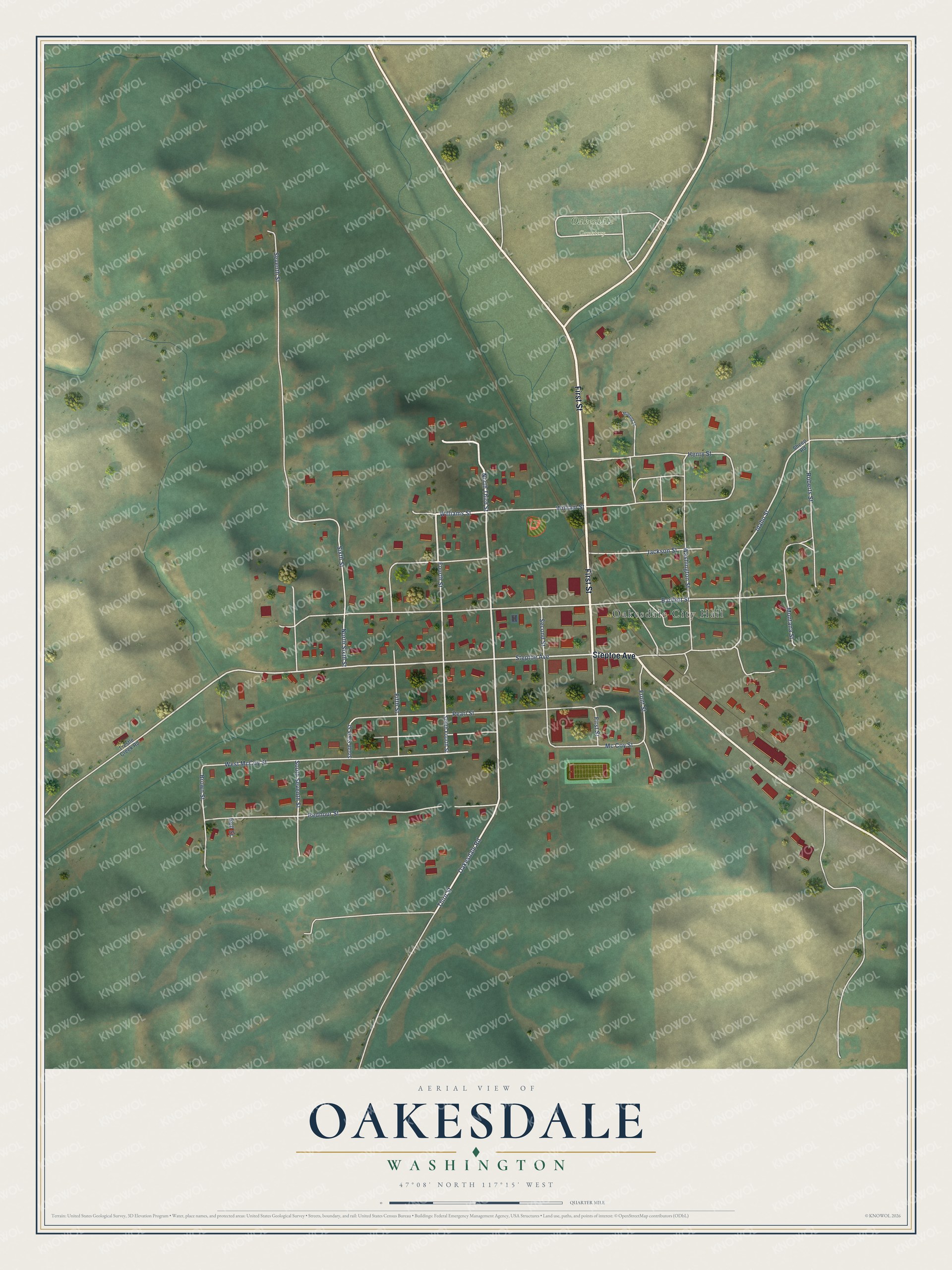 Watermarked full-map preview of Oakesdale, Washington