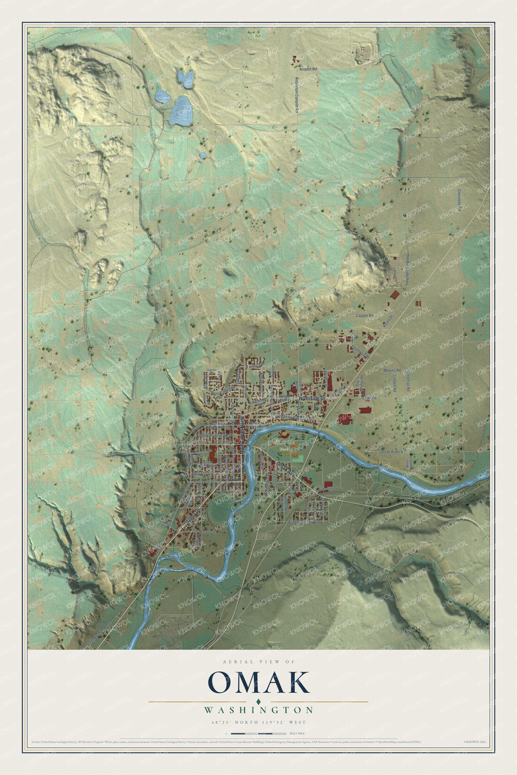 Watermarked full-map preview of Omak, Washington