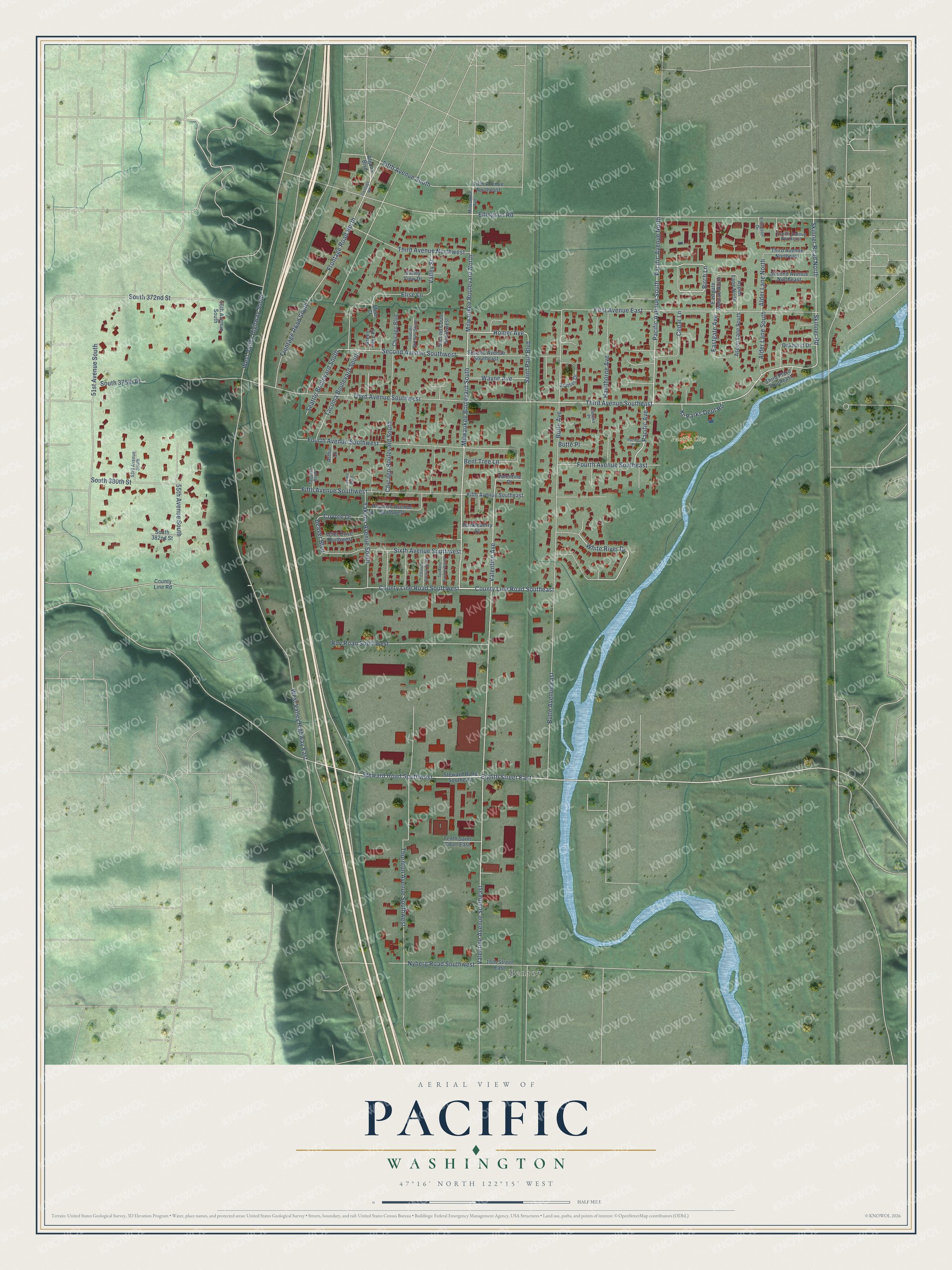 Watermarked full-map preview of Pacific, Washington
