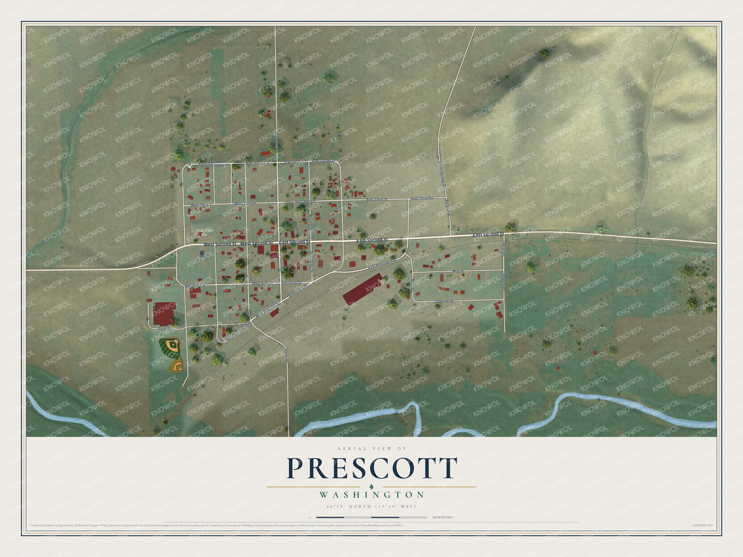 Watermarked full-map preview of Prescott, Washington