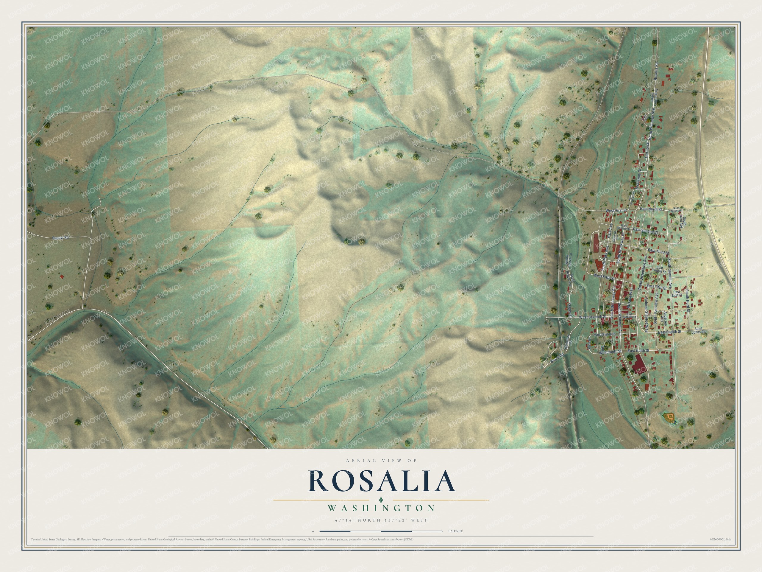 Watermarked full-map preview of Rosalia, Washington