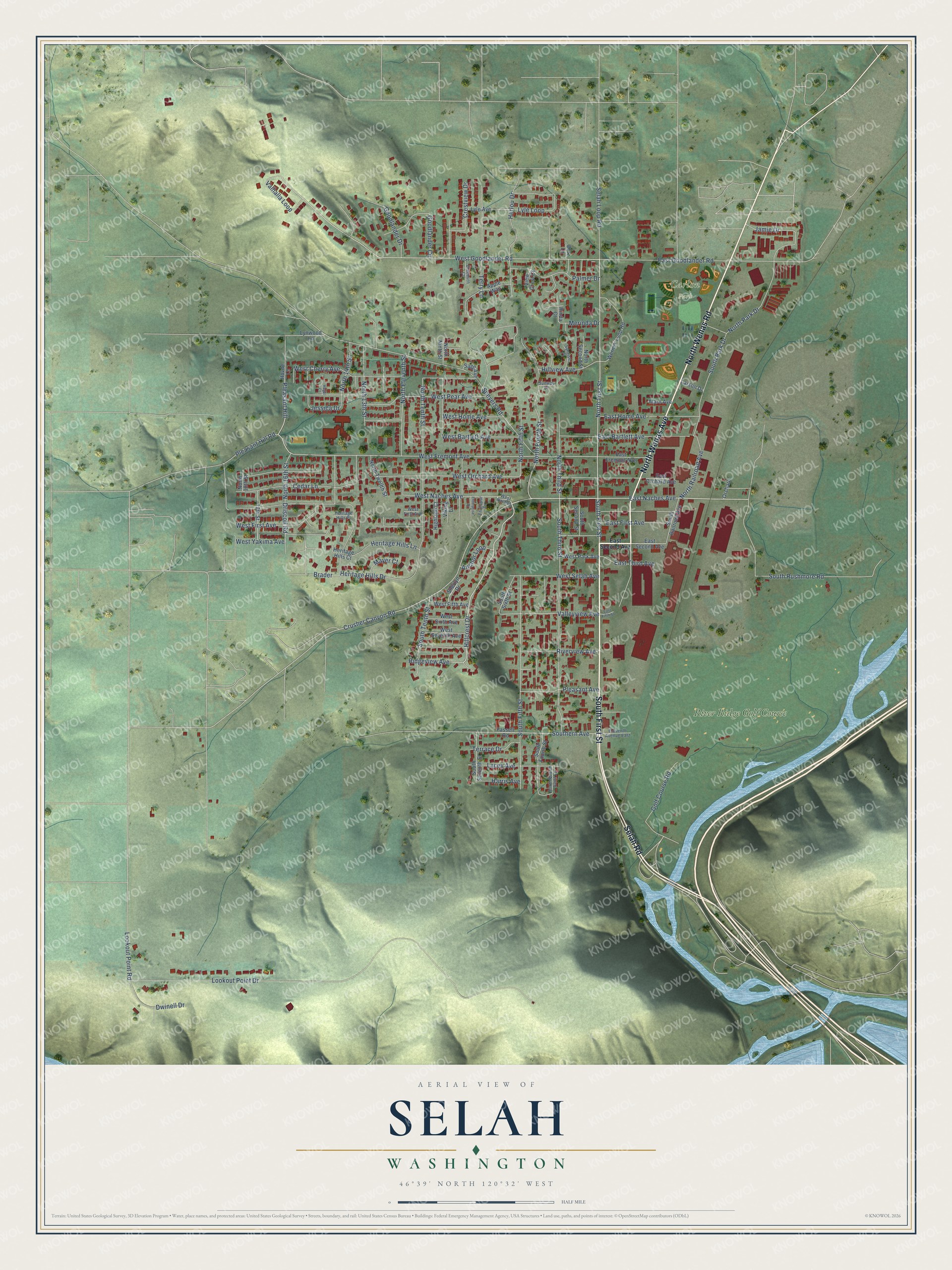 Watermarked full-map preview of Selah, Washington