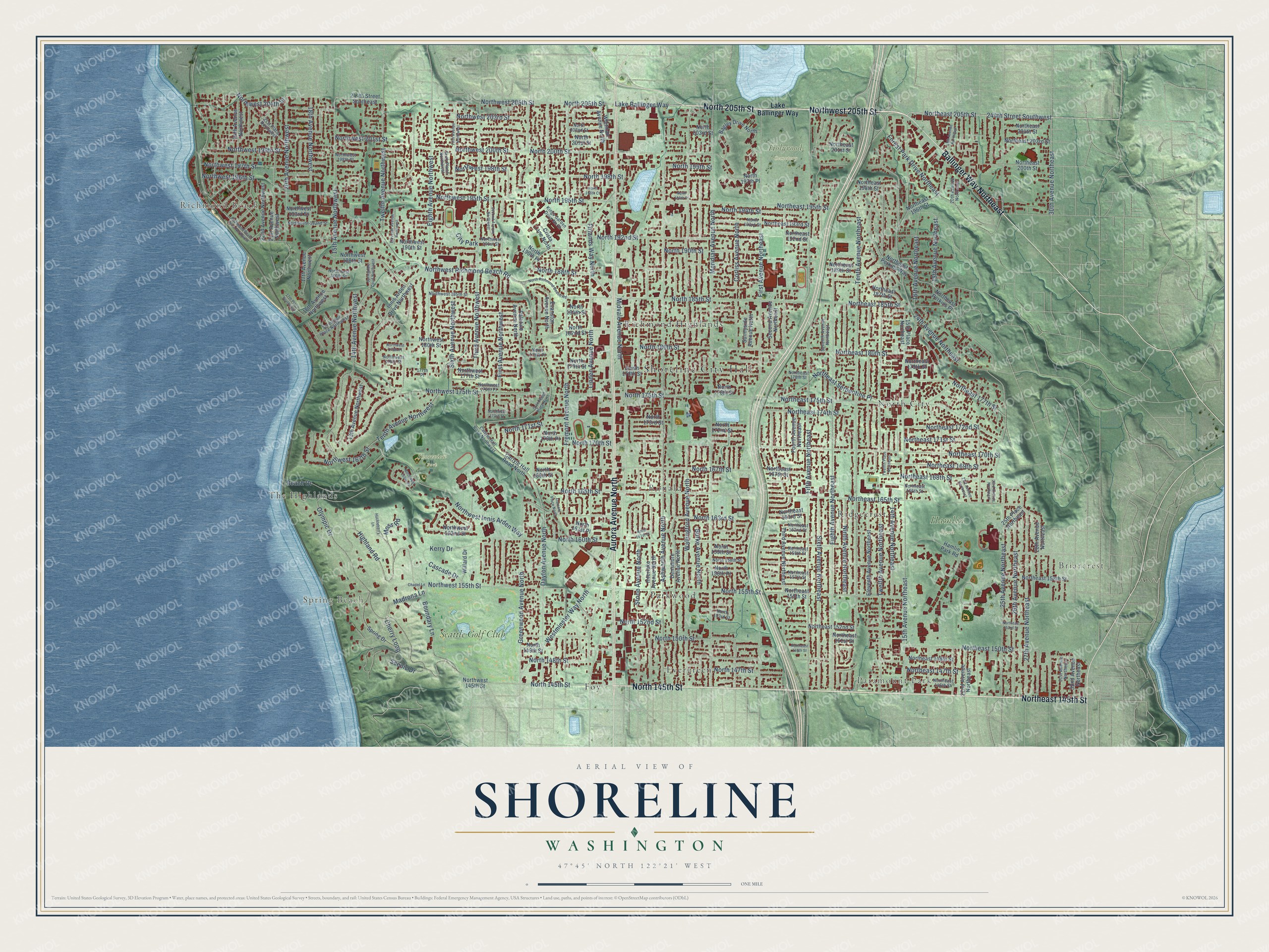 Watermarked full-map preview of Shoreline, Washington