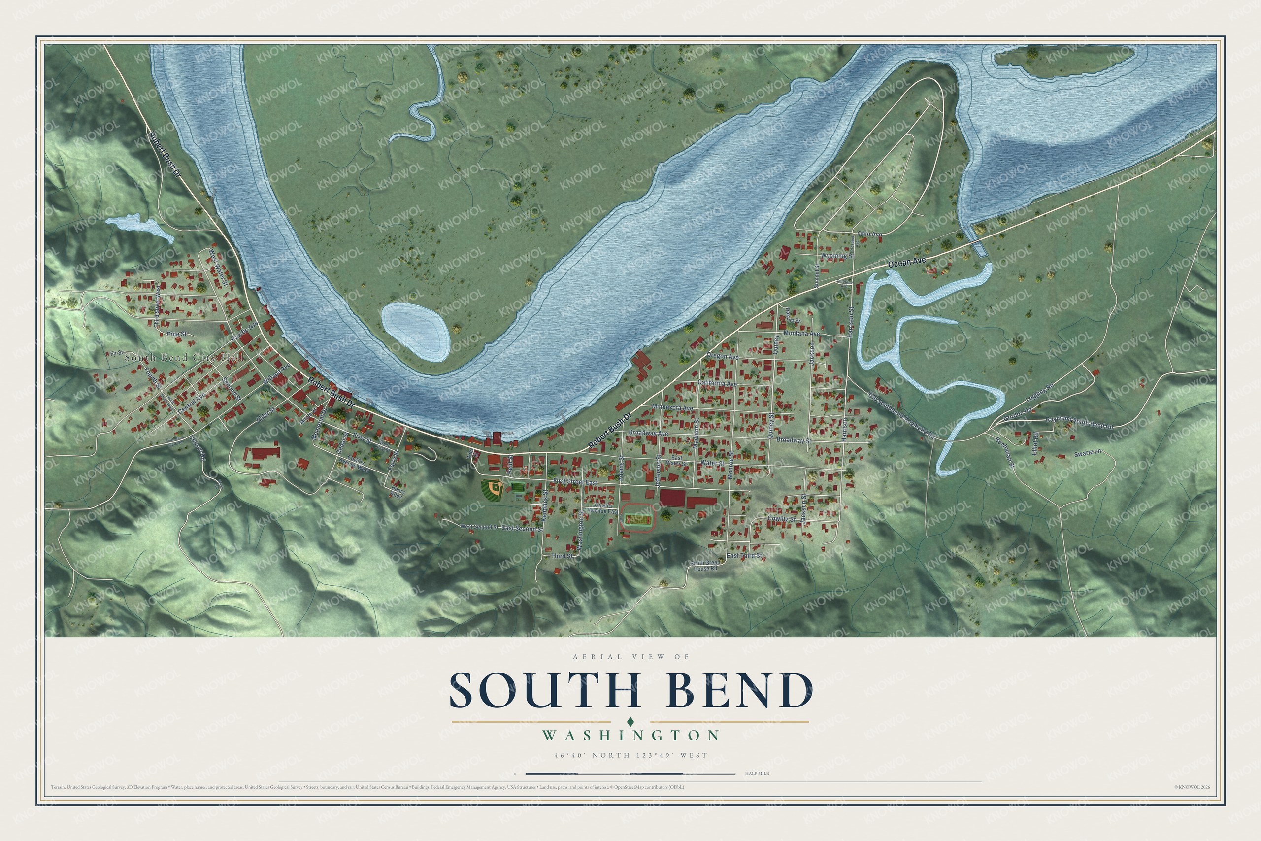 Watermarked full-map preview of South Bend, Washington