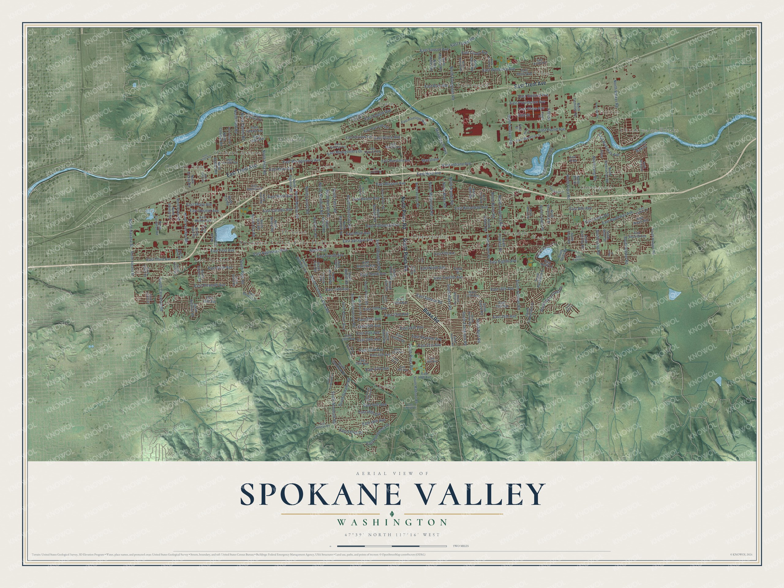 Watermarked full-map preview of Spokane Valley, Washington