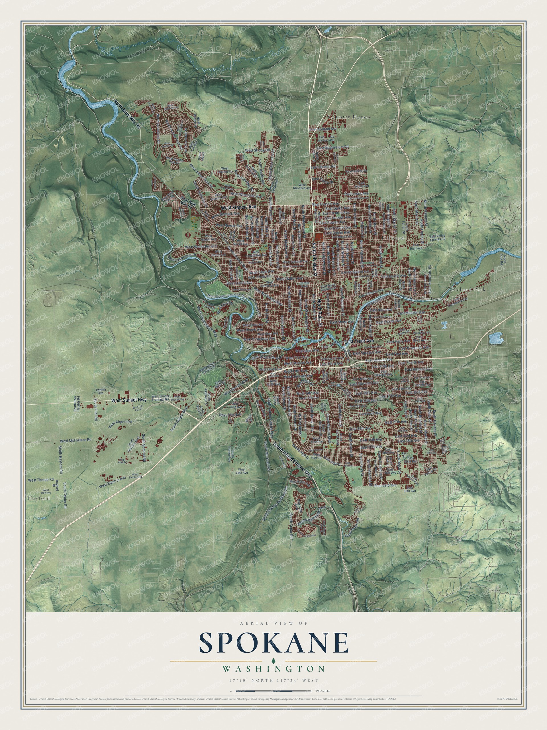 Watermarked full-map preview of Spokane, Washington