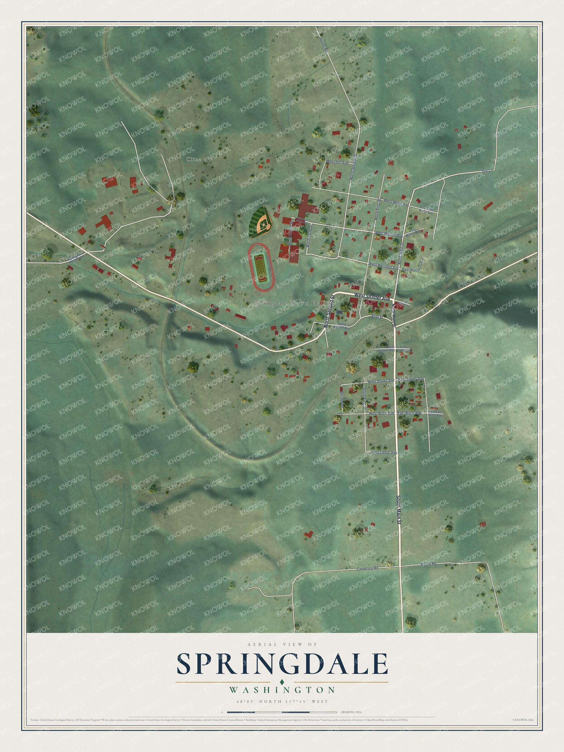 Watermarked full-map preview of Springdale, Washington
