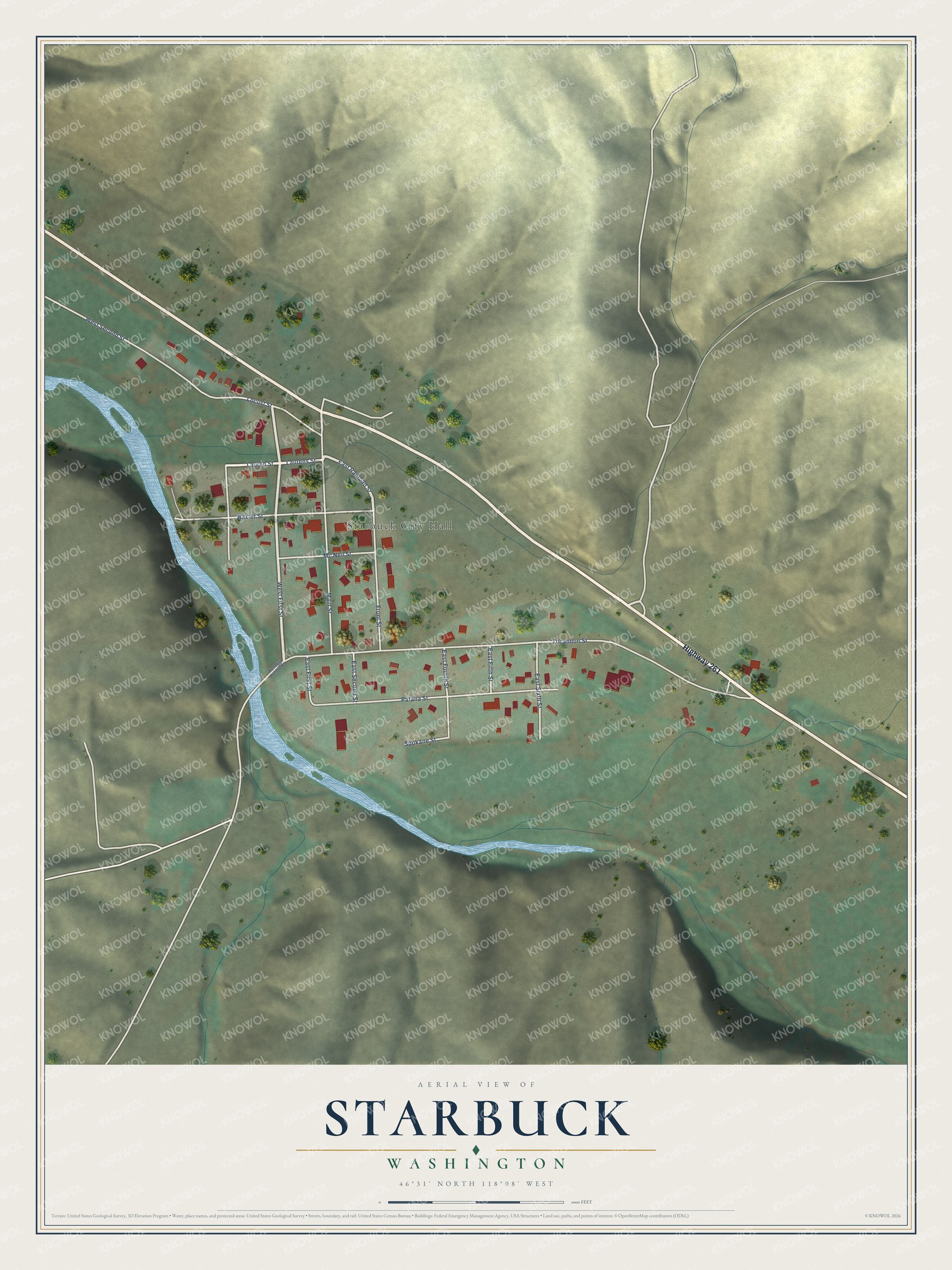 Watermarked full-map preview of Starbuck, Washington