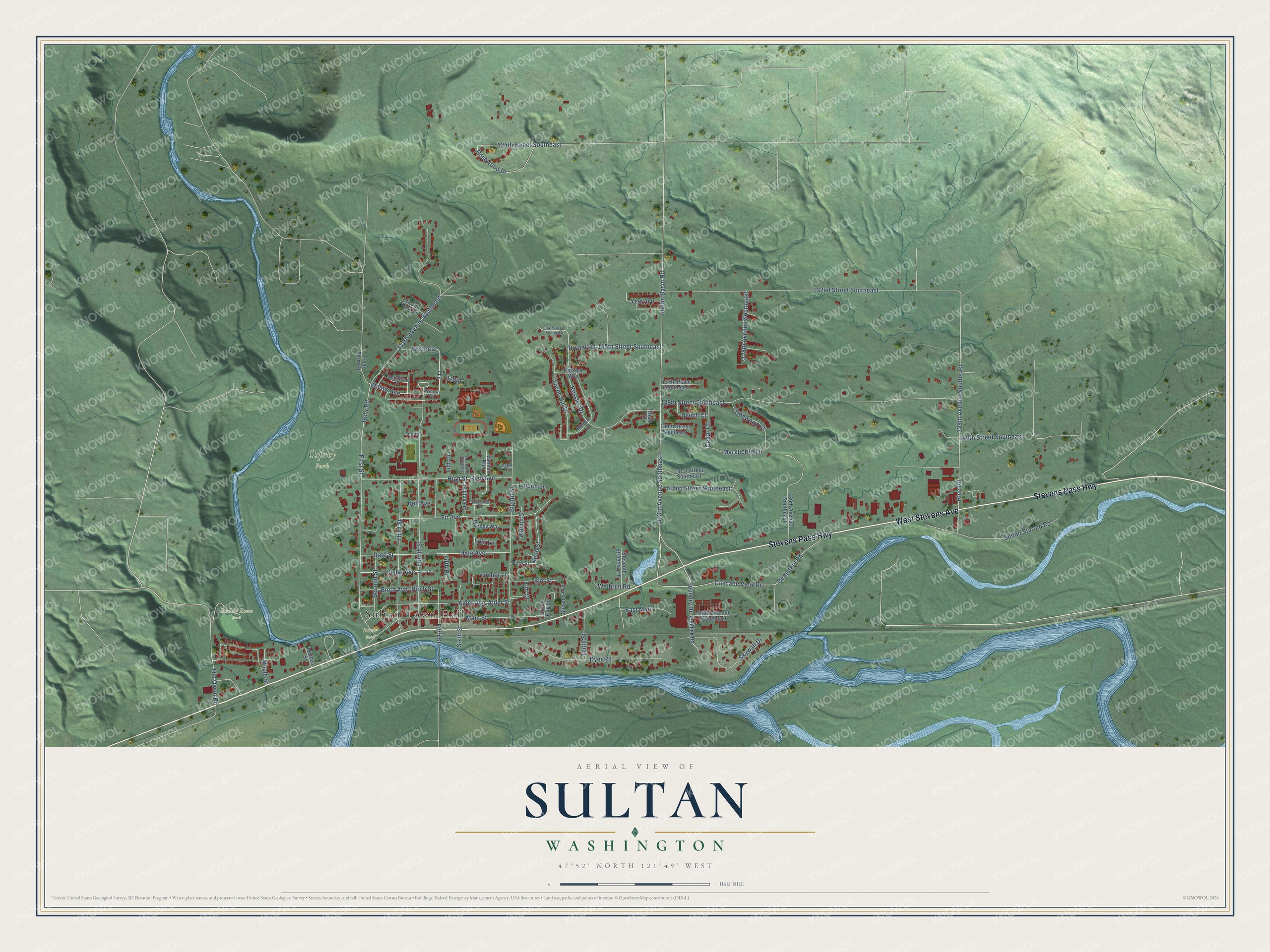 Watermarked full-map preview of Sultan, Washington