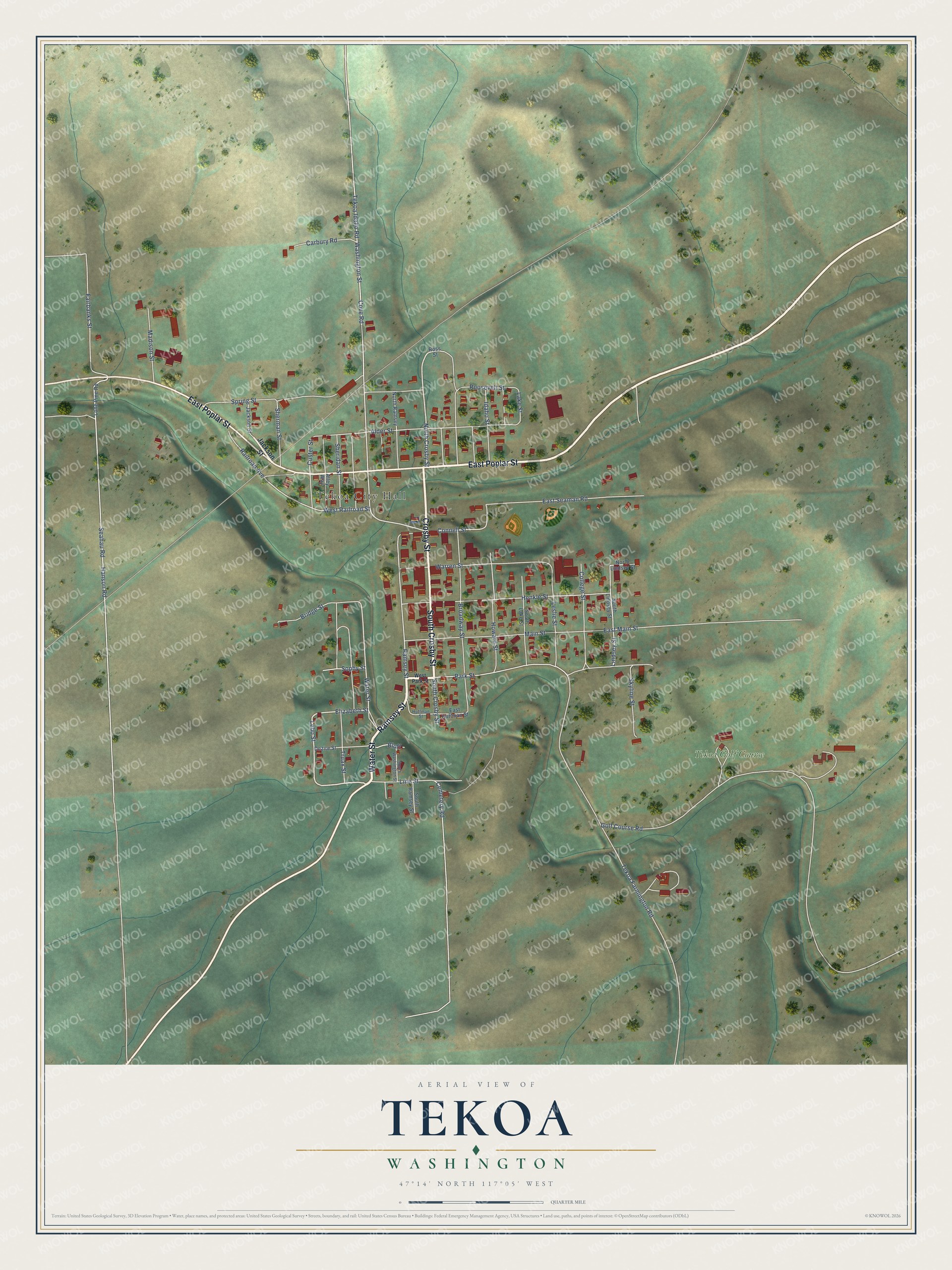 Watermarked full-map preview of Tekoa, Washington