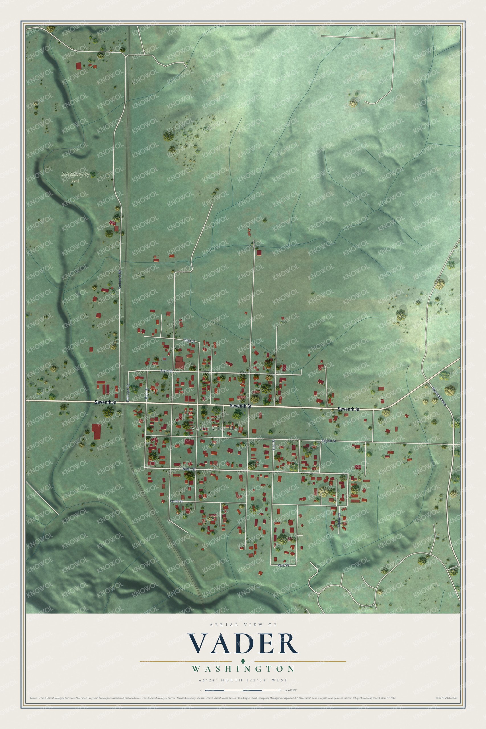Watermarked full-map preview of Vader, Washington