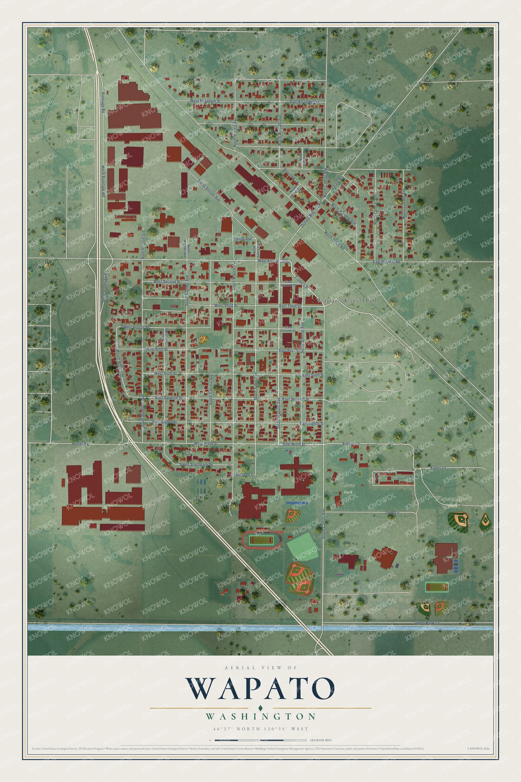 Watermarked full-map preview of Wapato, Washington