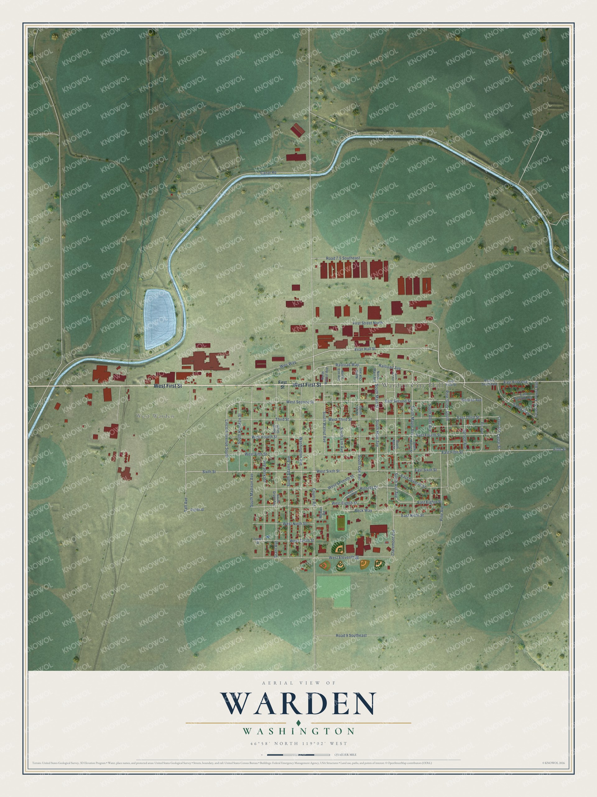 Watermarked full-map preview of Warden, Washington