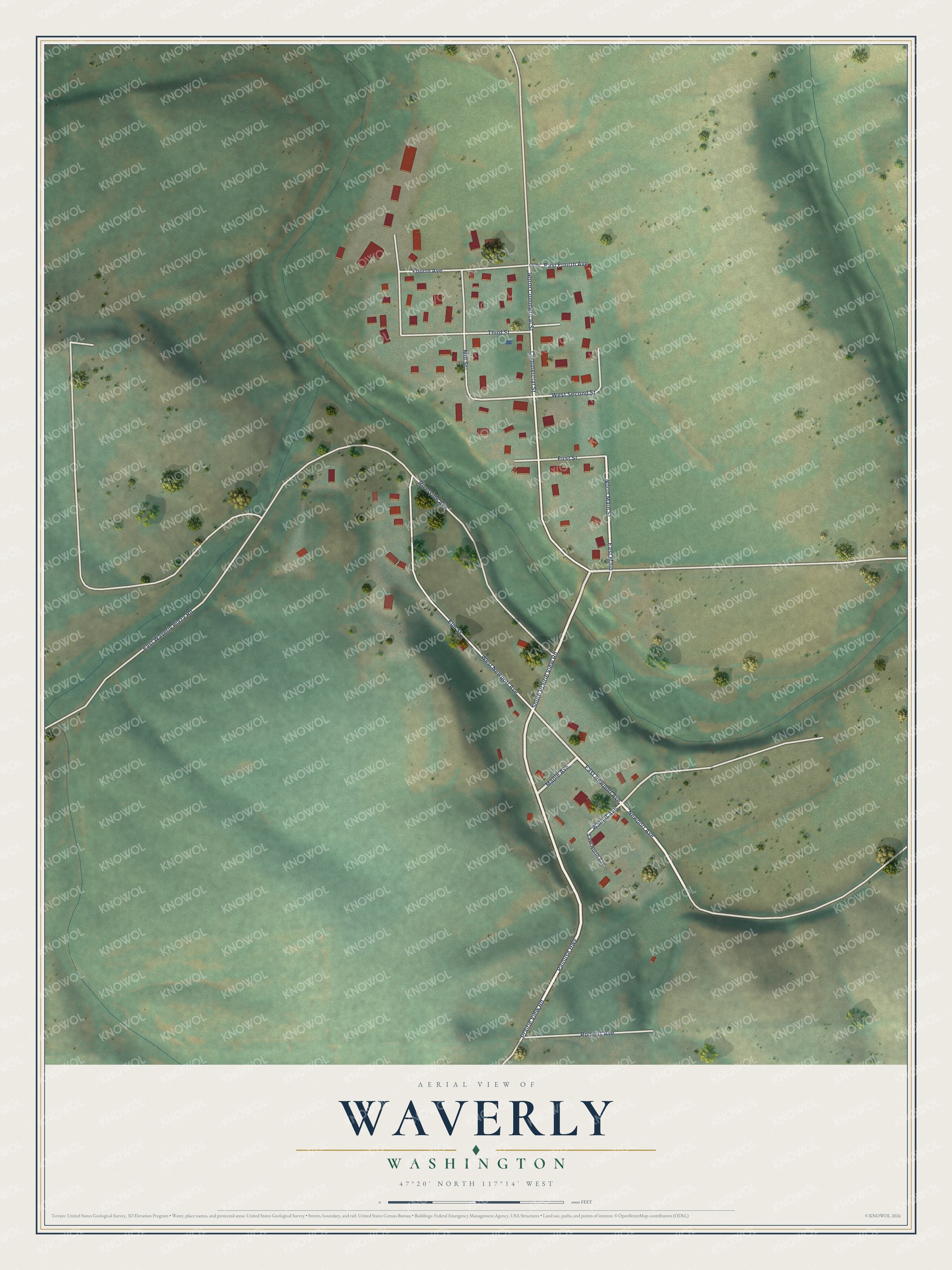Watermarked full-map preview of Waverly, Washington