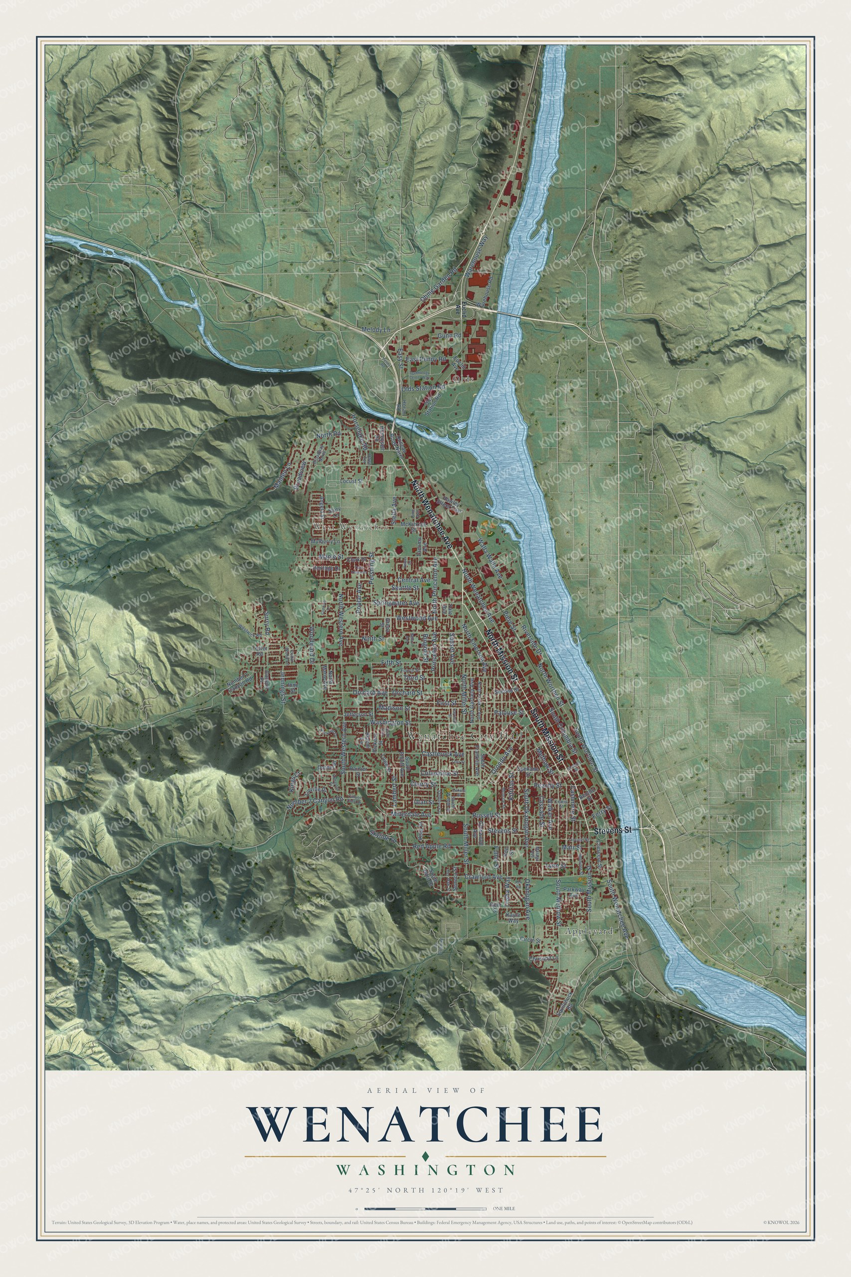 Watermarked full-map preview of Wenatchee, Washington
