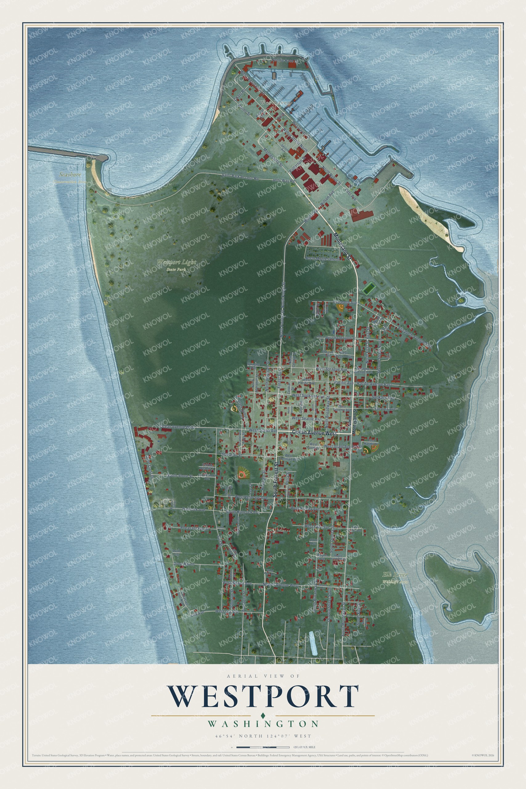 Watermarked full-map preview of Westport, Washington