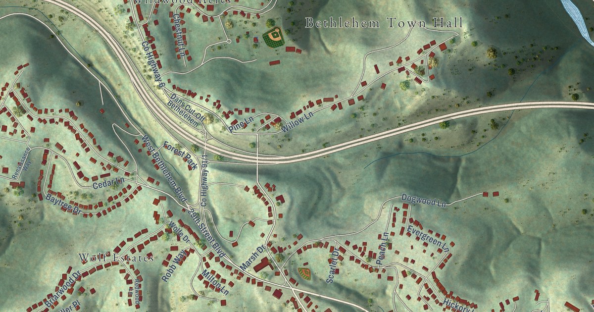 Map of Bethlehem, West Virginia in 2026