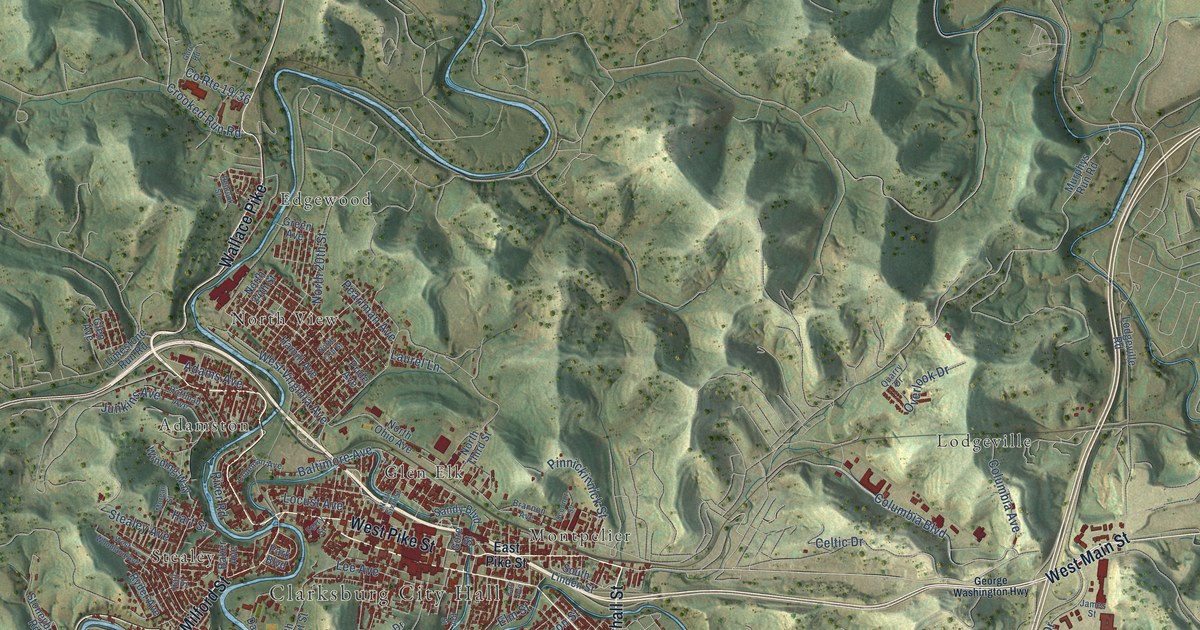 Map of Clarksburg, West Virginia in 2026