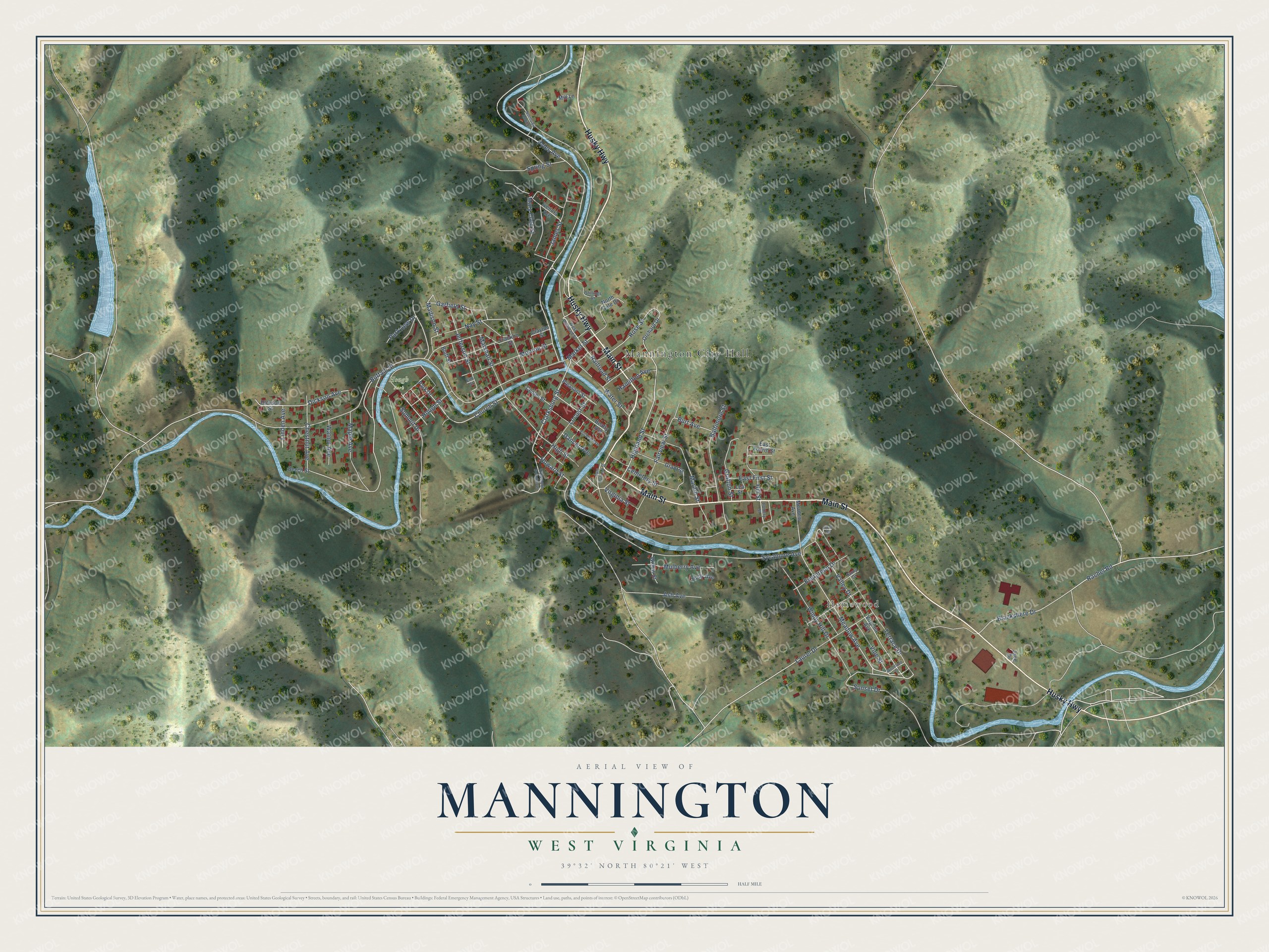 Watermarked full-map preview of Mannington, West Virginia