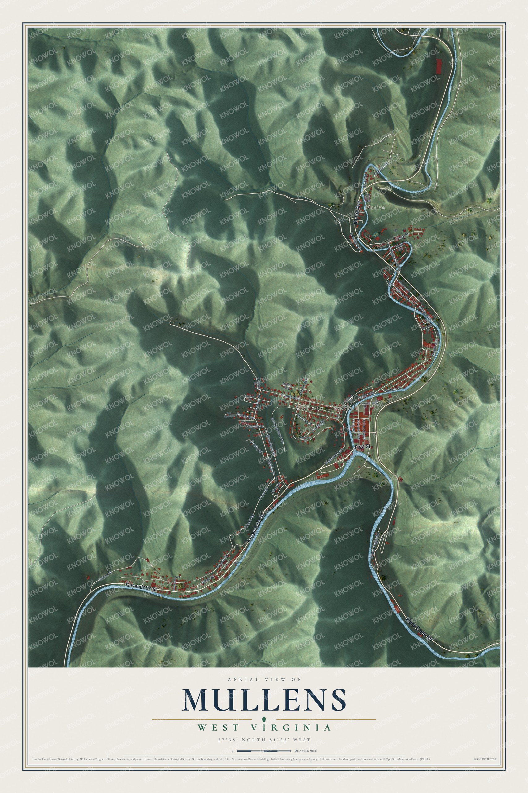 Watermarked full-map preview of Mullens, West Virginia