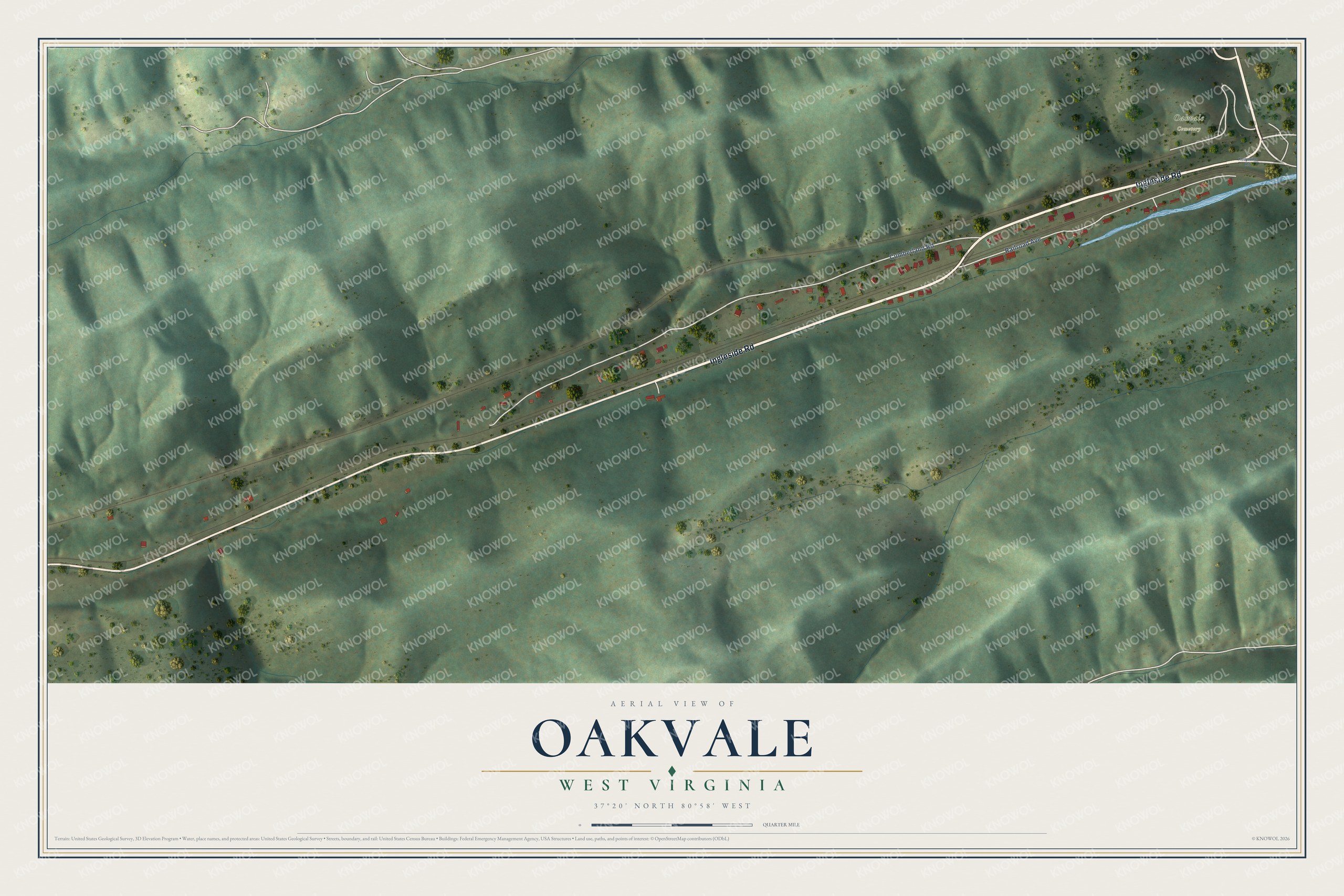 Watermarked full-map preview of Oakvale, West Virginia