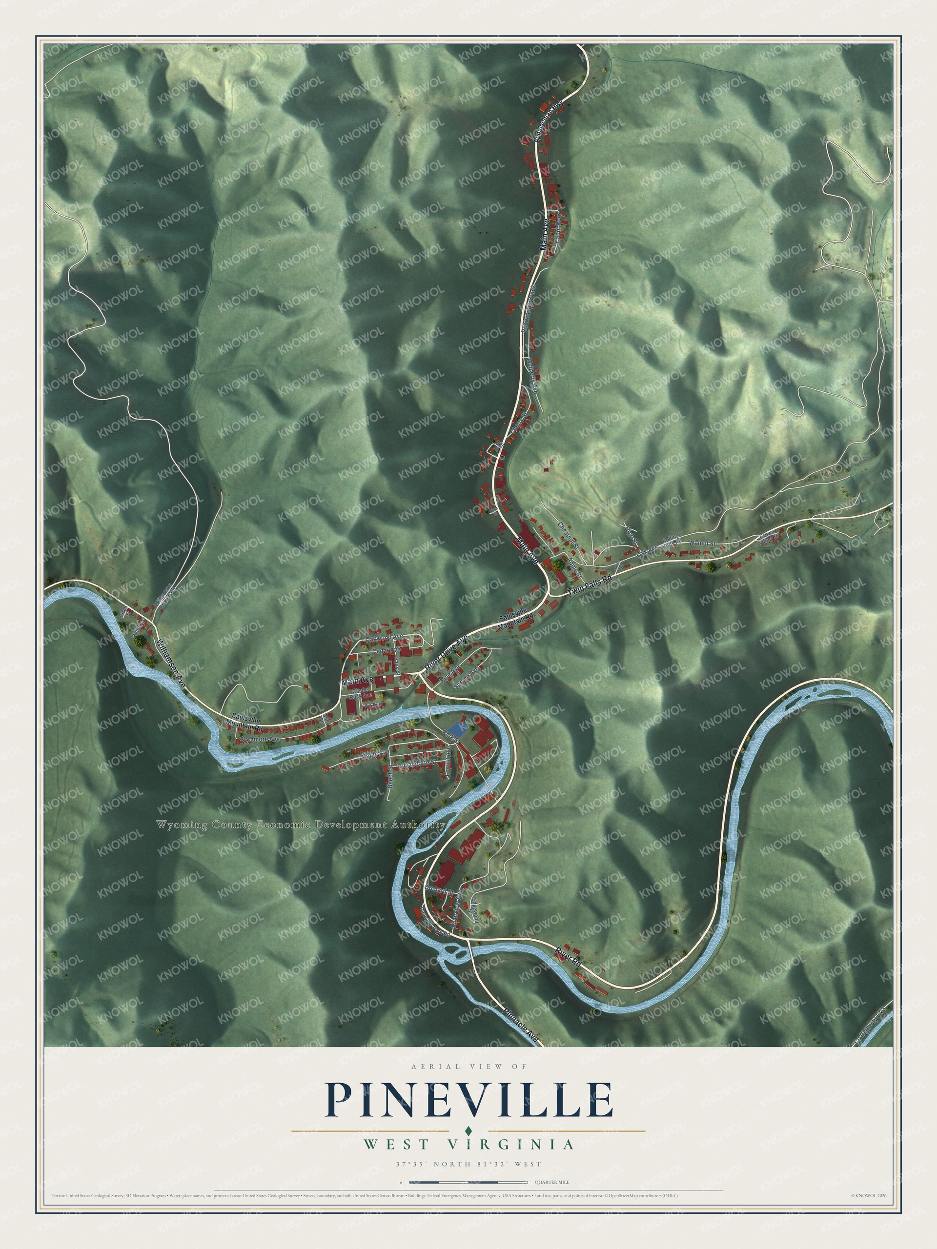 Watermarked full-map preview of Pineville, West Virginia