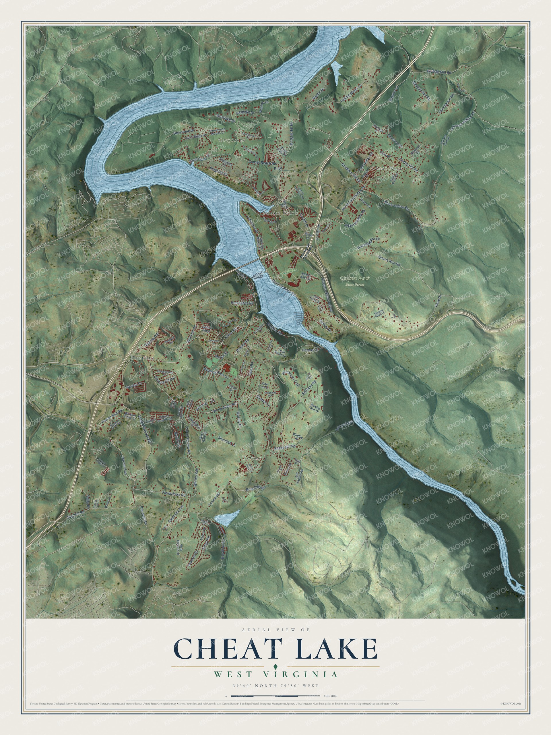 Watermarked full-map preview of Cheat Lake, West Virginia