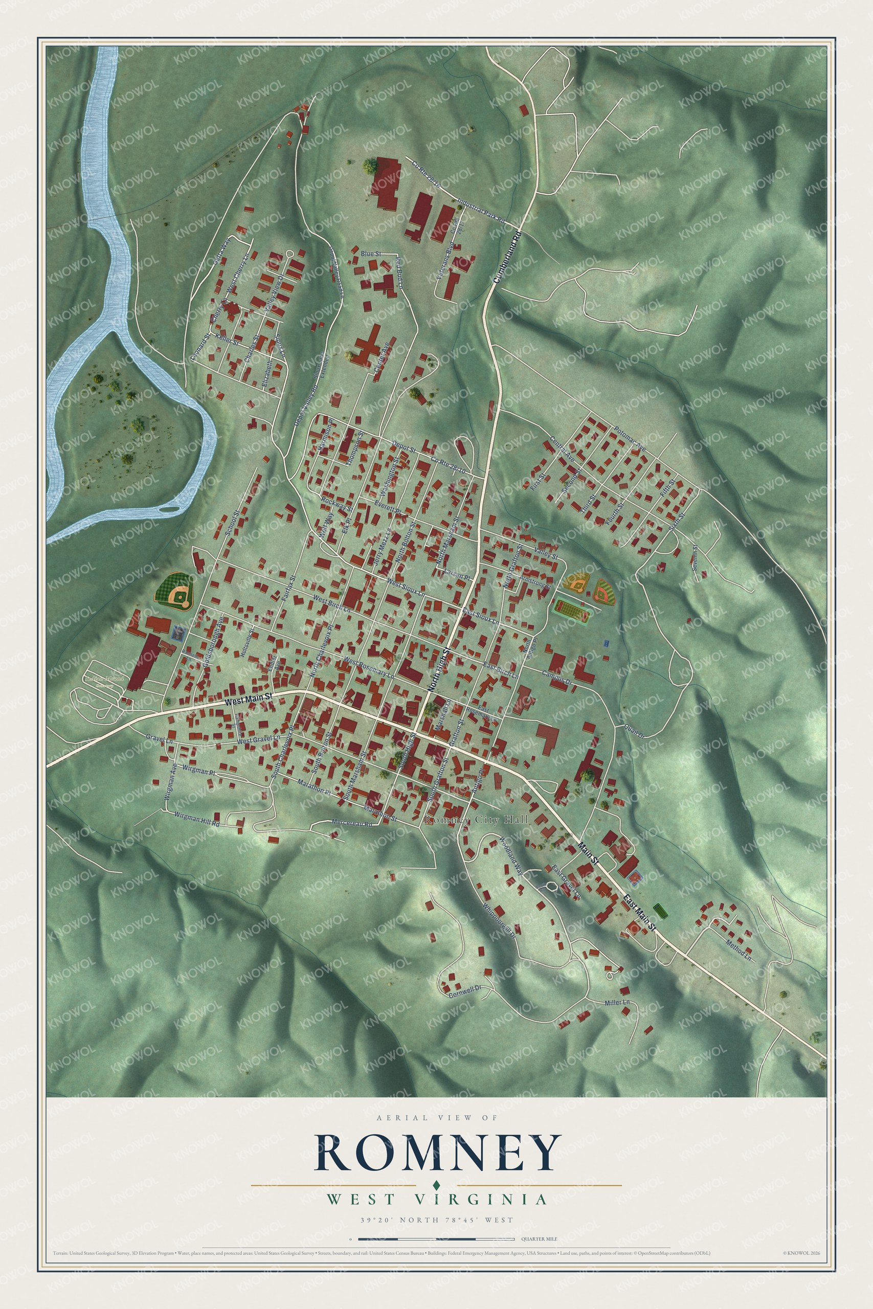 Watermarked full-map preview of Romney, West Virginia