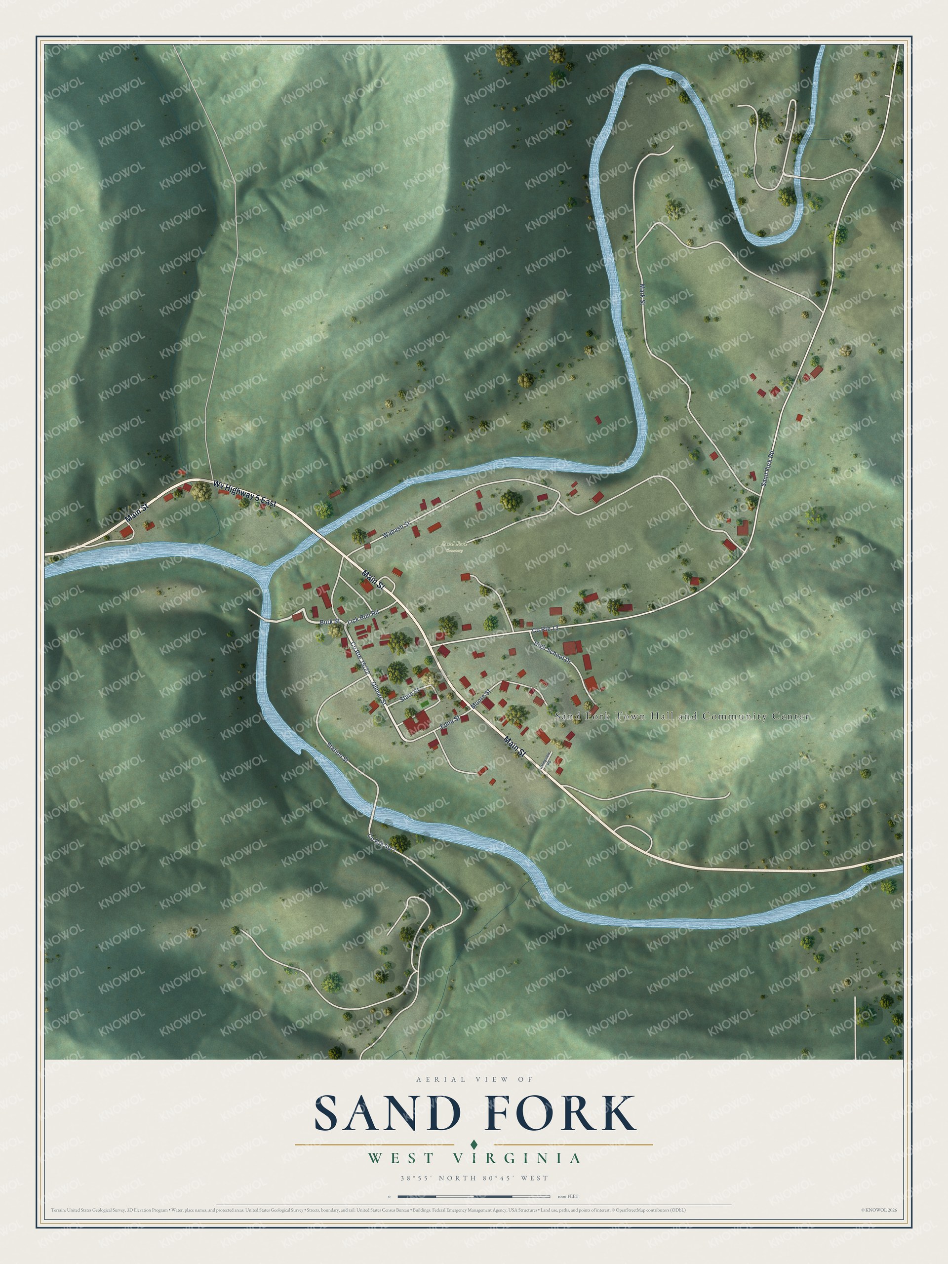 Watermarked full-map preview of Sand Fork, West Virginia