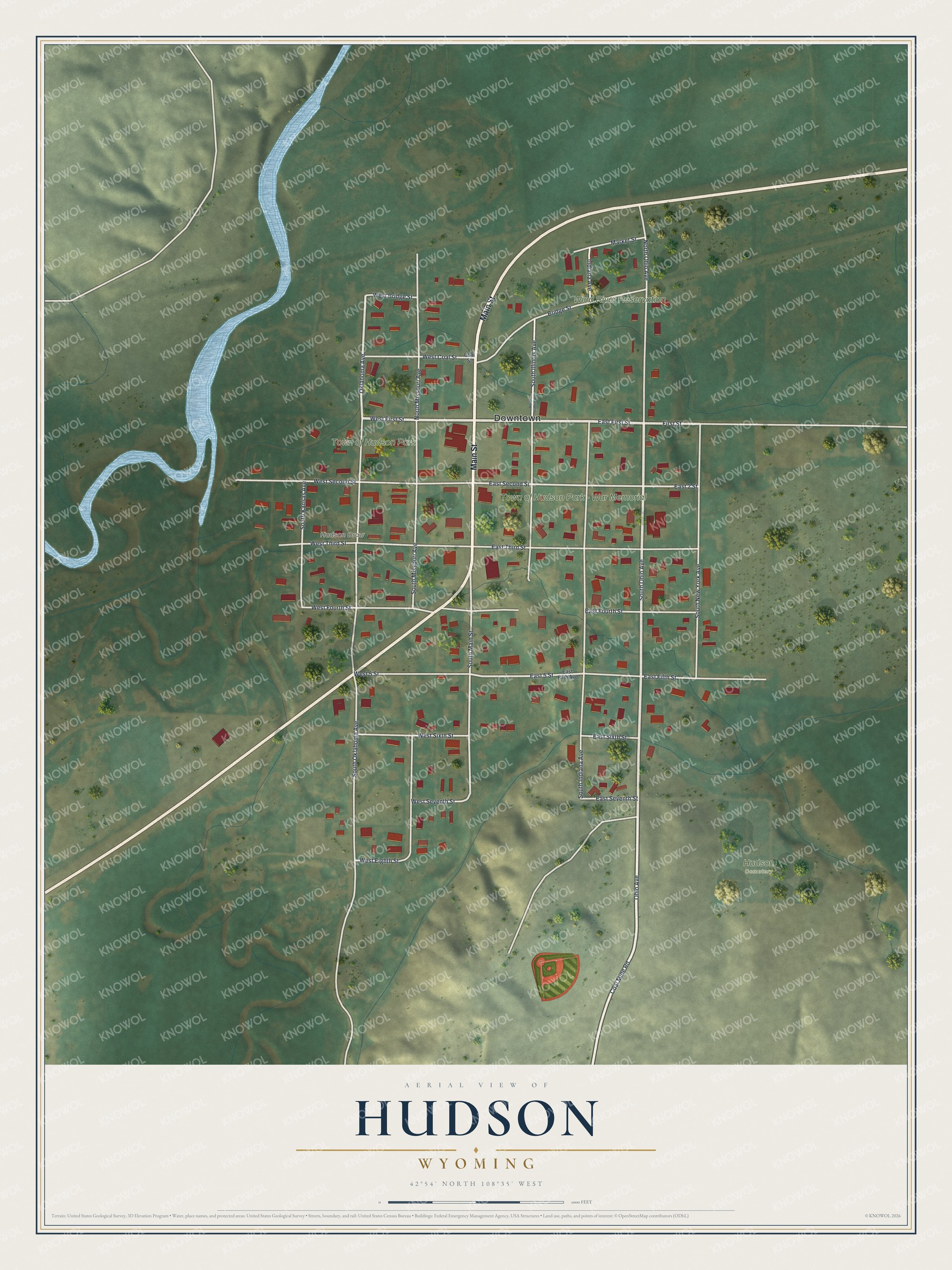 Watermarked full-map preview of Hudson, Wyoming