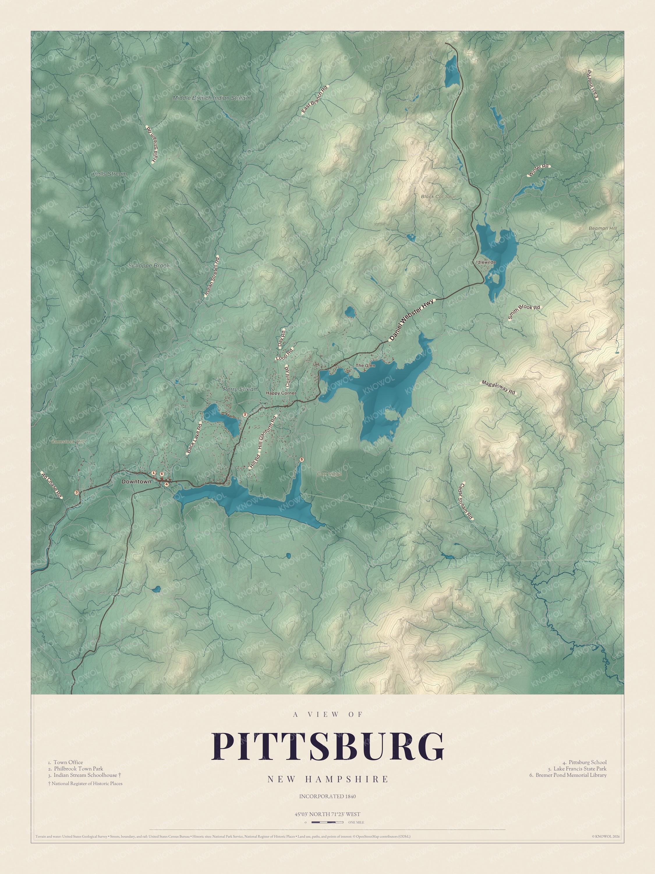 Watermarked full-map preview of Pittsburg, New Hampshire