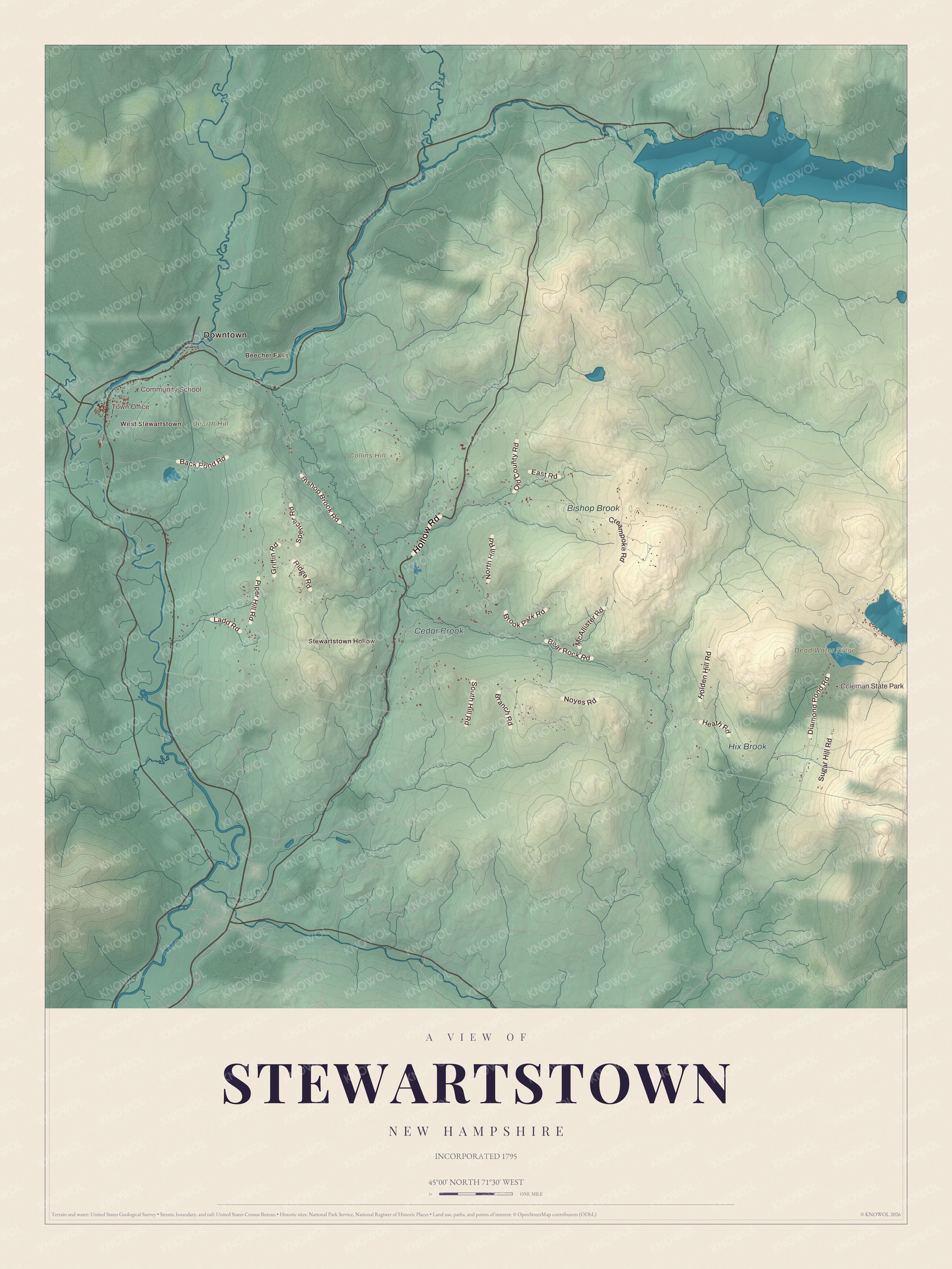Watermarked full-map preview of Stewartstown, New Hampshire