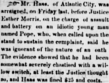 1870 South Pass News item about a man fined $25 and costs by Justice Esther Morris