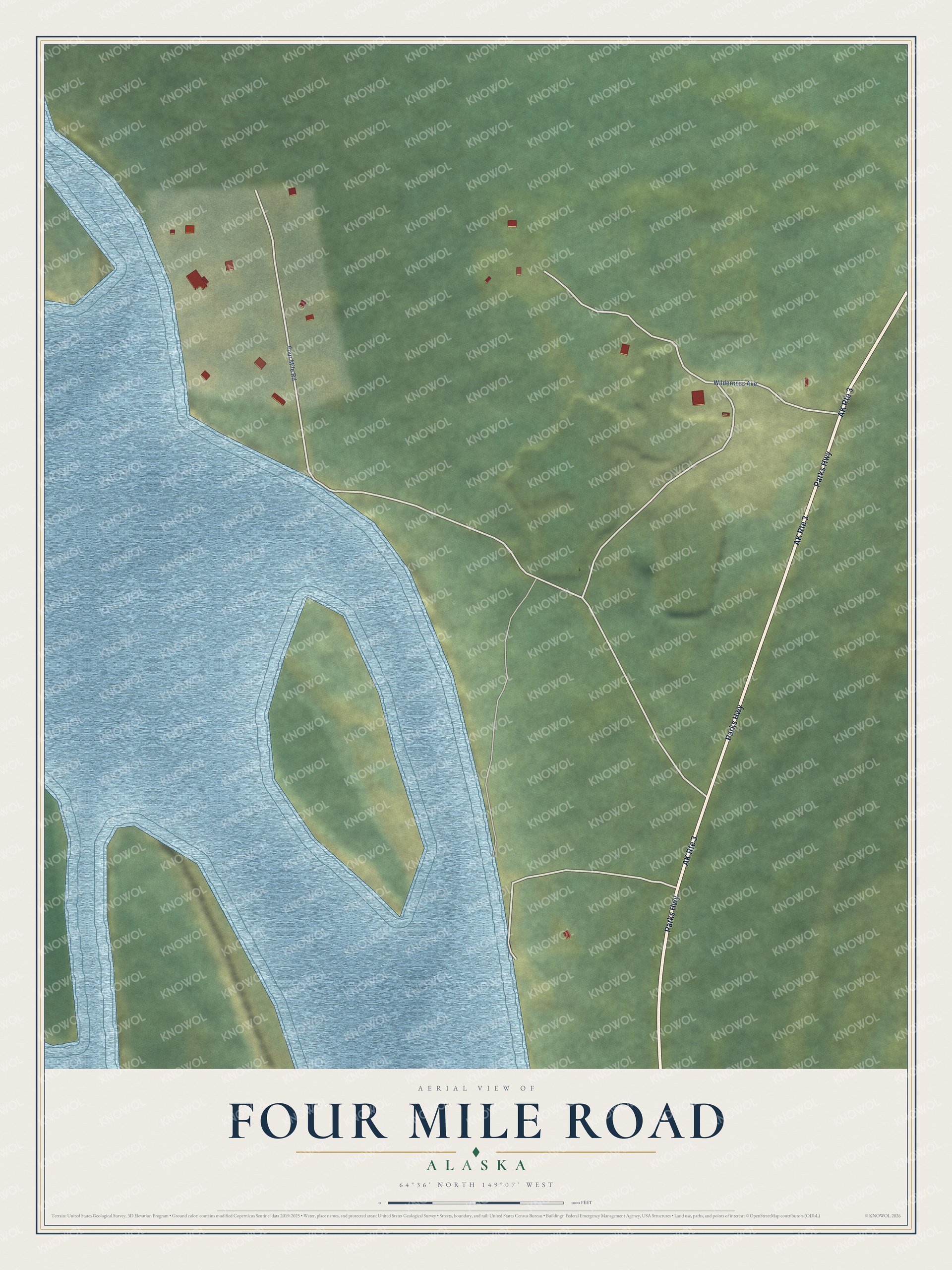 Watermarked full-map preview of Four Mile Road, Alaska