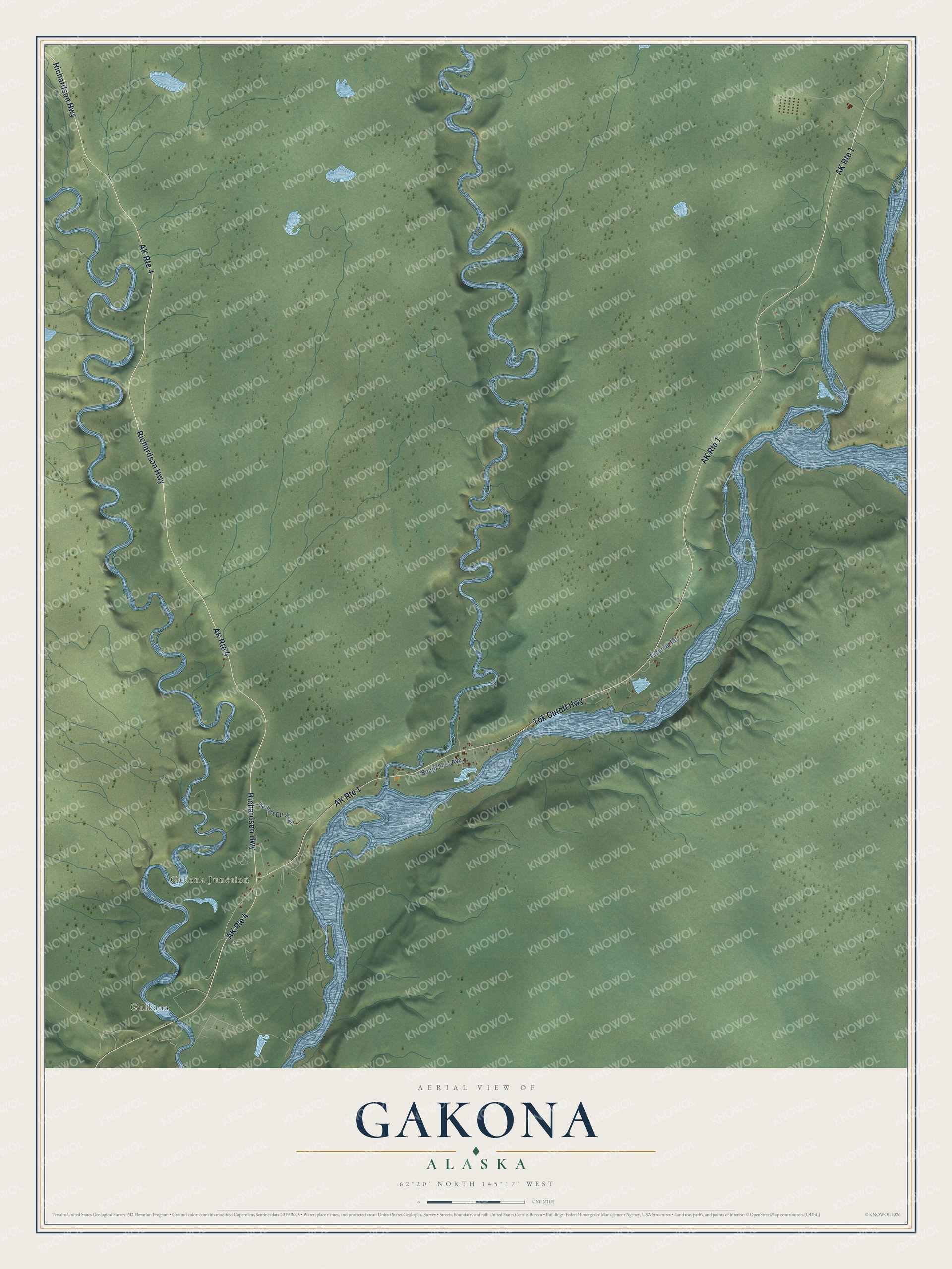 Watermarked full-map preview of Gakona, Alaska