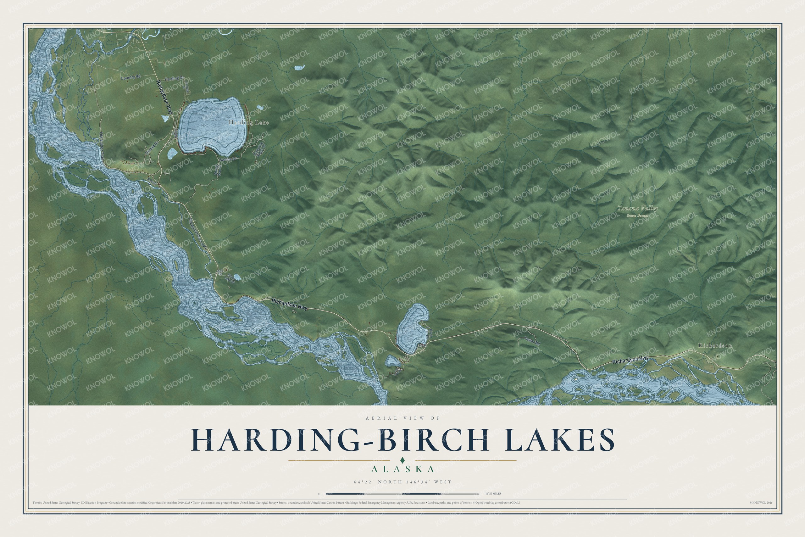 Watermarked full-map preview of Harding-Birch Lakes, Alaska
