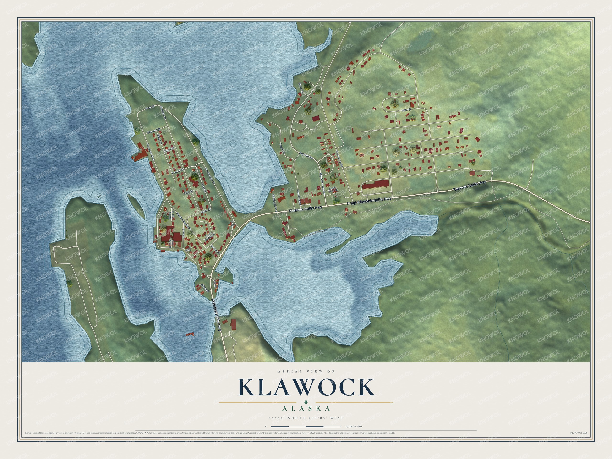 Watermarked full-map preview of Klawock, Alaska