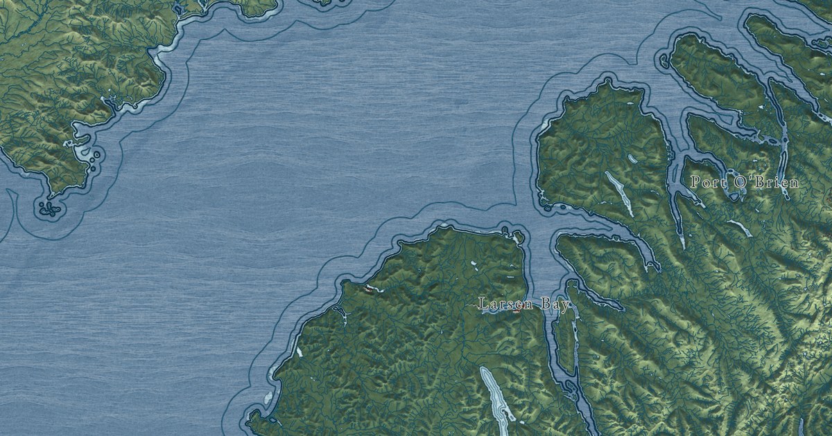Map of Kodiak Island, Alaska in 2026