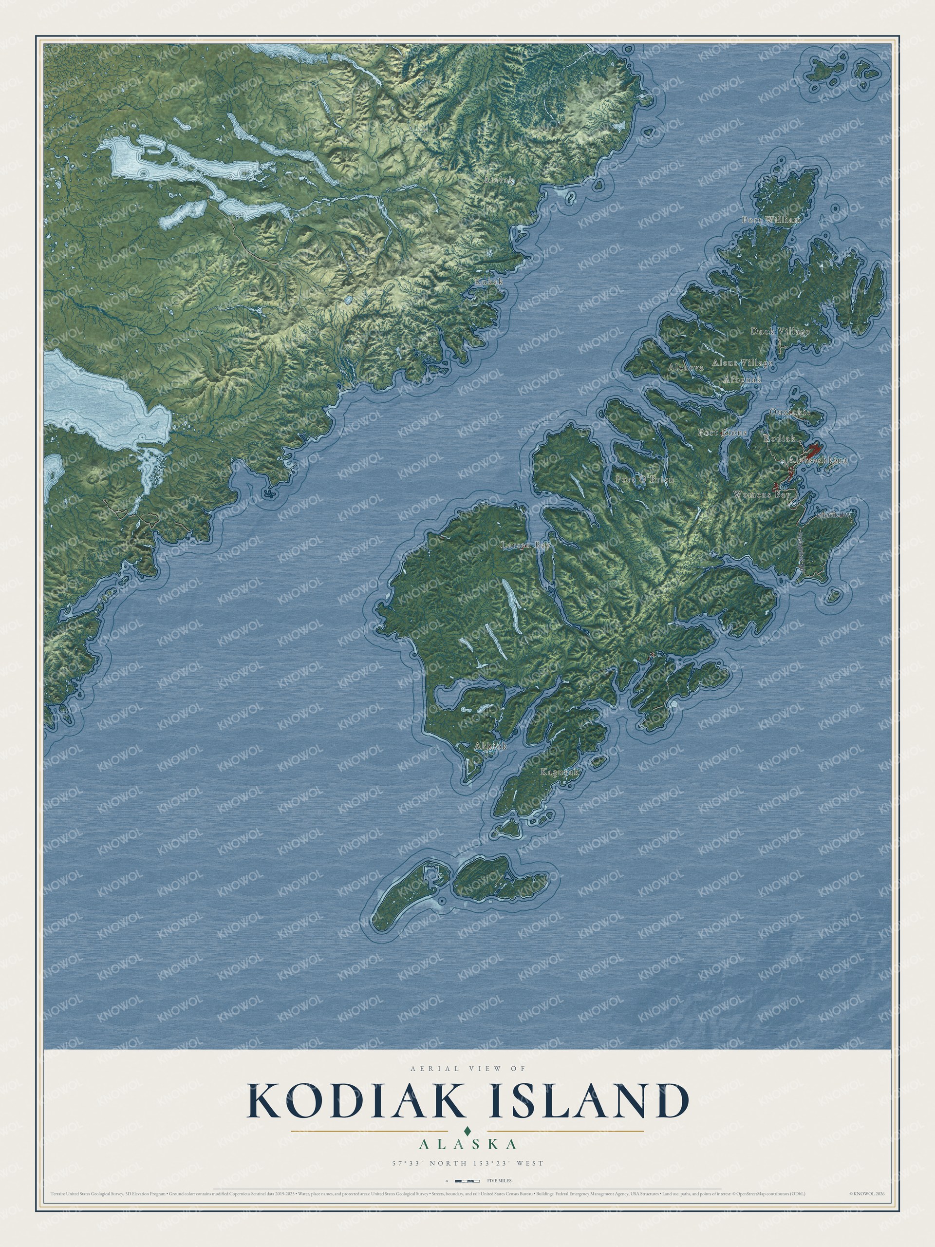 Watermarked full-map preview of Kodiak Island, Alaska