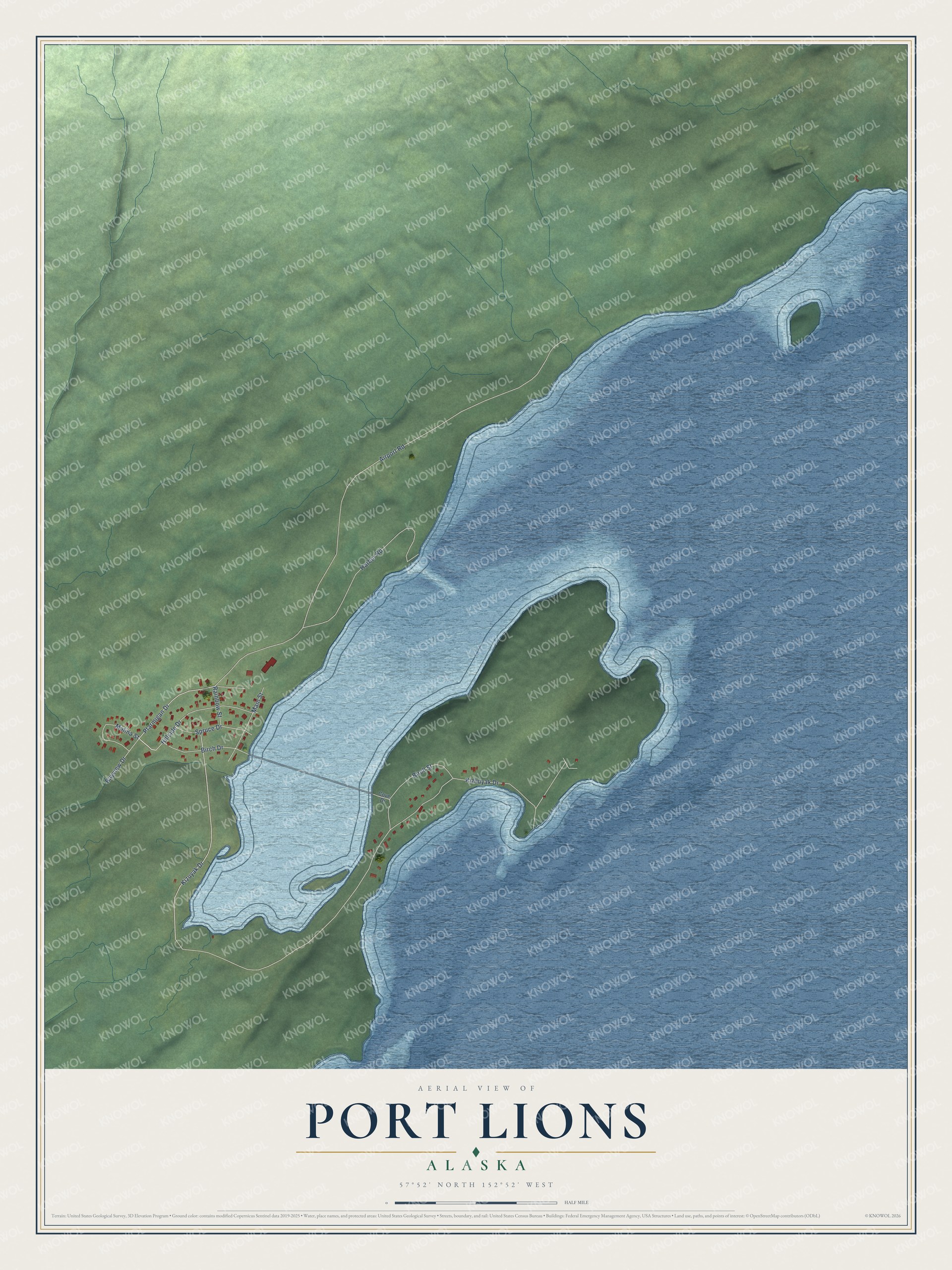 Watermarked full-map preview of Port Lions, Alaska