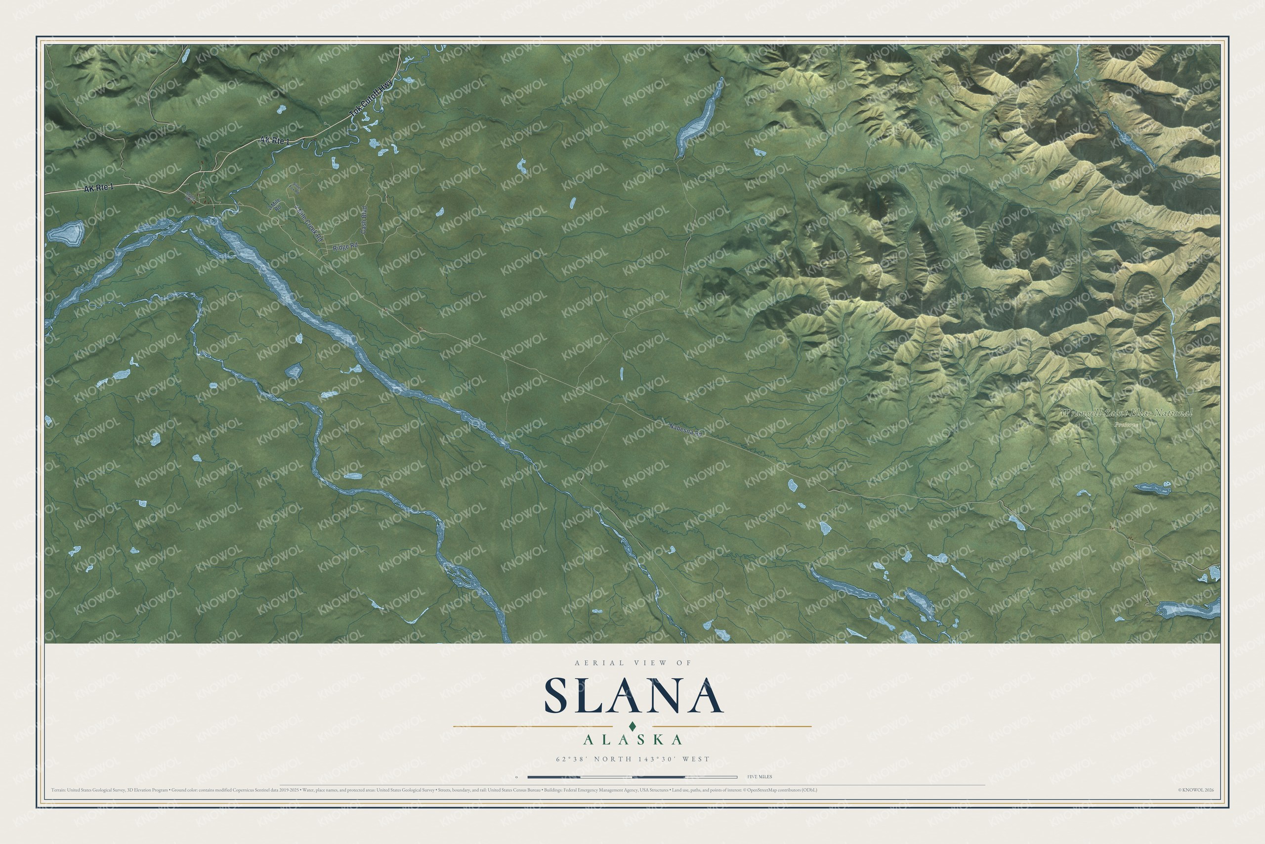 Watermarked full-map preview of Slana, Alaska