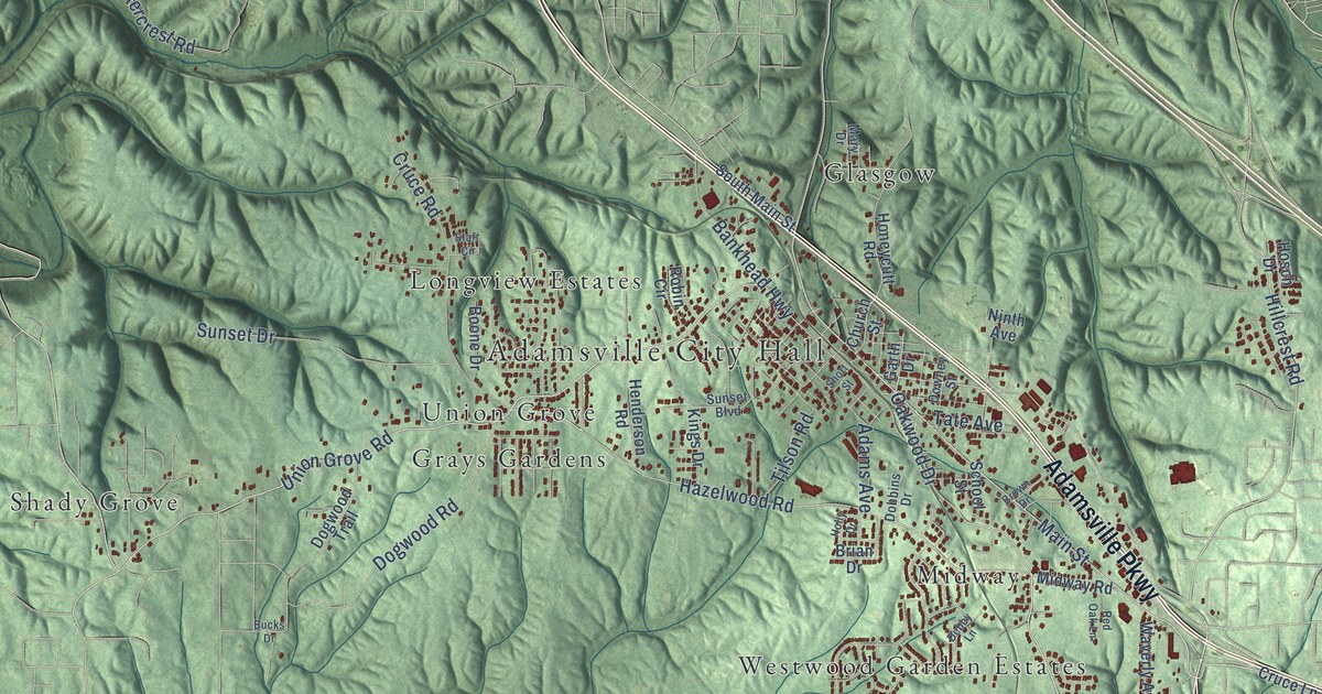 Map of Adamsville, Alabama in 2026