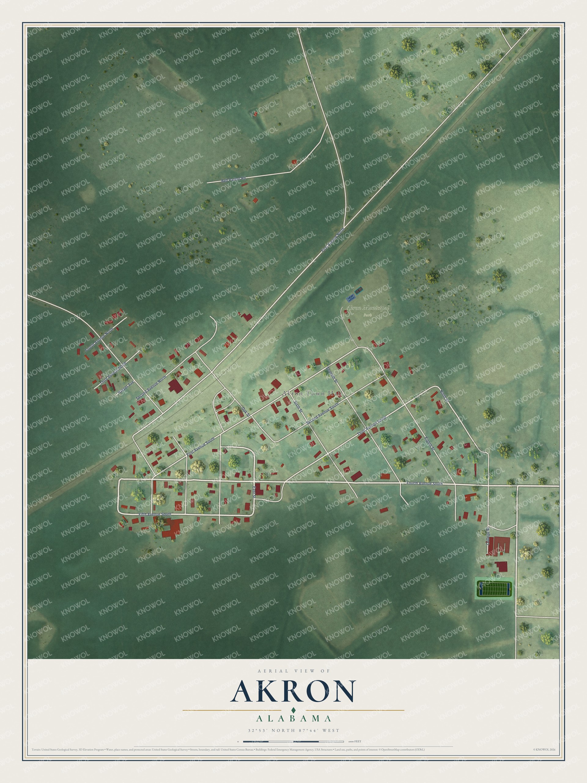 Watermarked full-map preview of Akron, Alabama