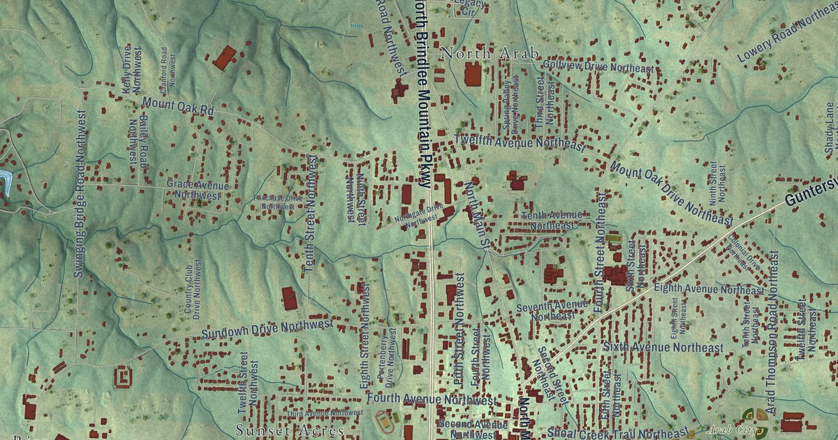 Map of Arab, Alabama in 2026