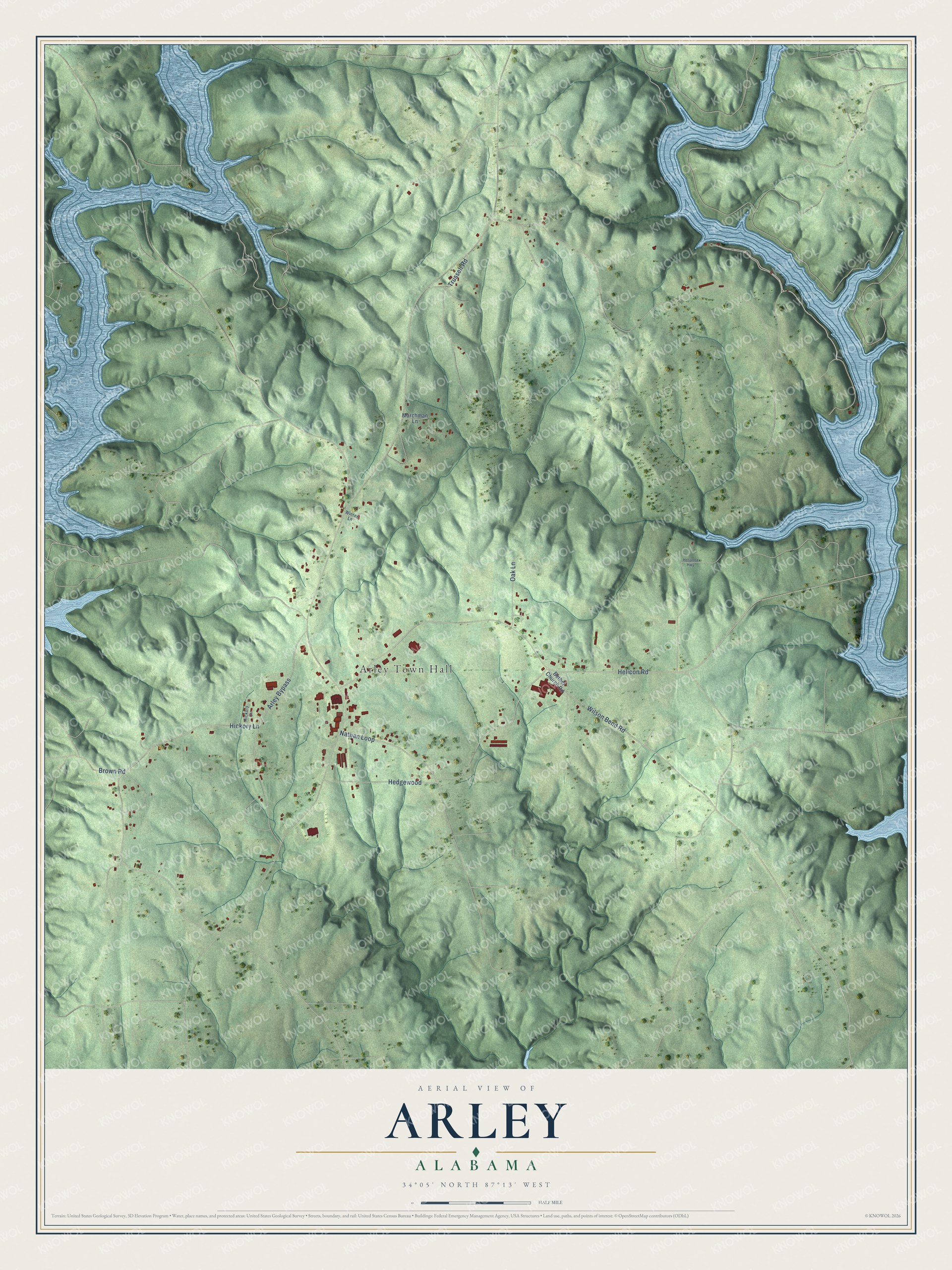 Watermarked full-map preview of Arley, Alabama