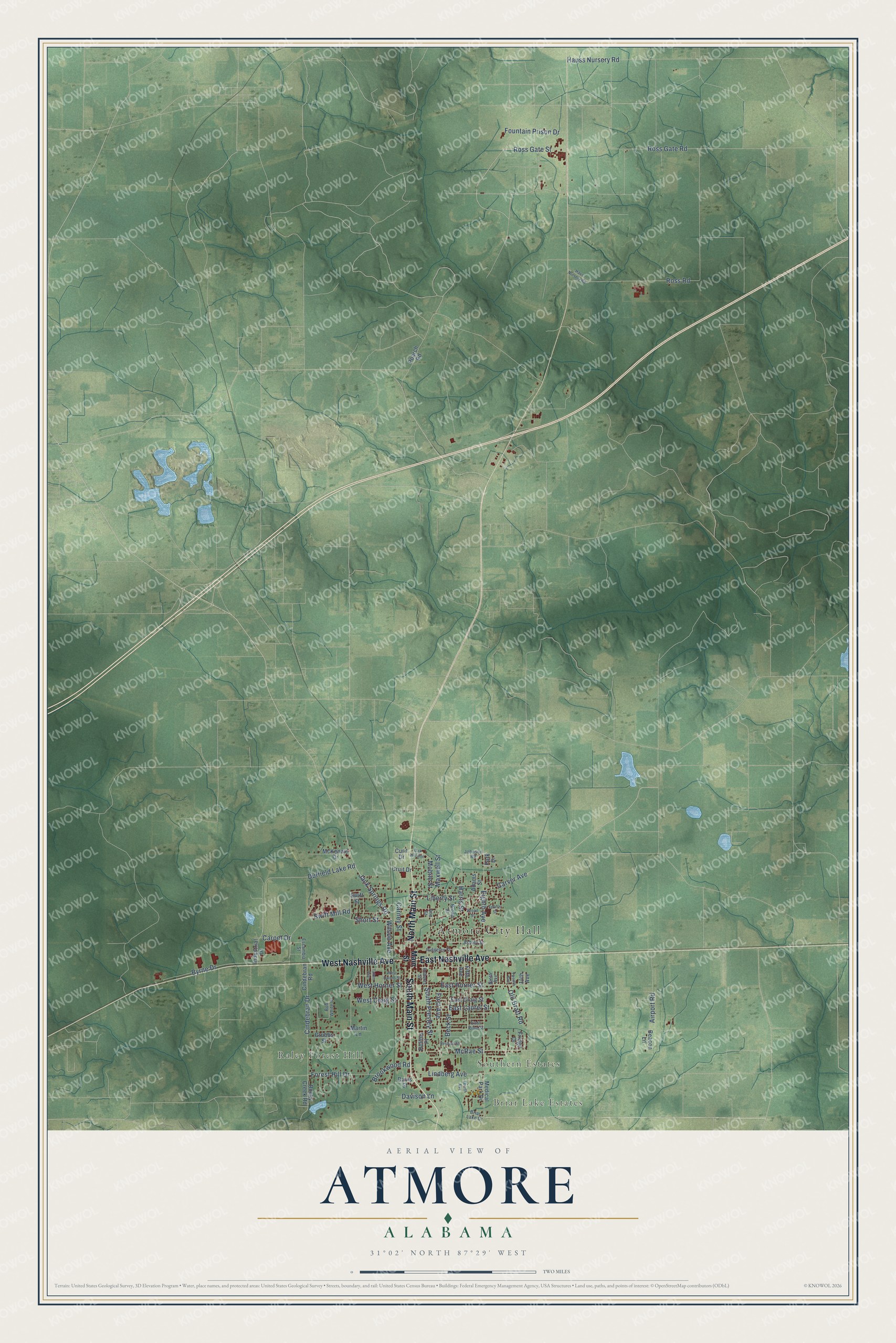 Watermarked full-map preview of Atmore, Alabama